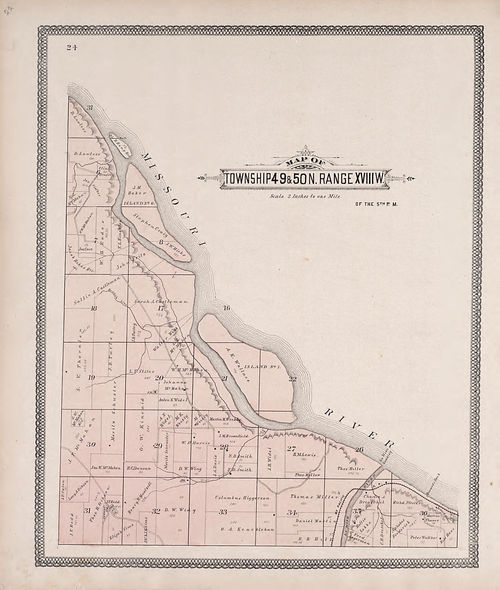 This old map of Township 49 & 50N. Range XVIIIW. from Illustrated Historical Atlas of Cooper County, Missouri from 1897 was created by S. Wangersheim in 1897