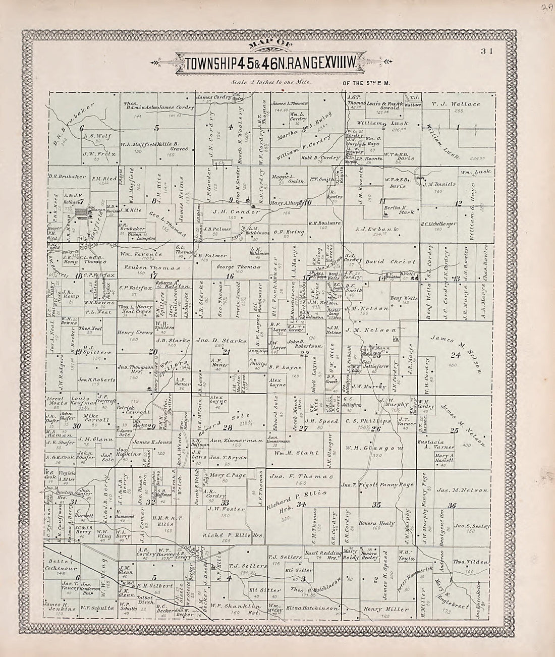 This old map of Township 45 & 46N. Range XVIIIW. from Illustrated Historical Atlas of Cooper County, Missouri from 1897 was created by S. Wangersheim in 1897