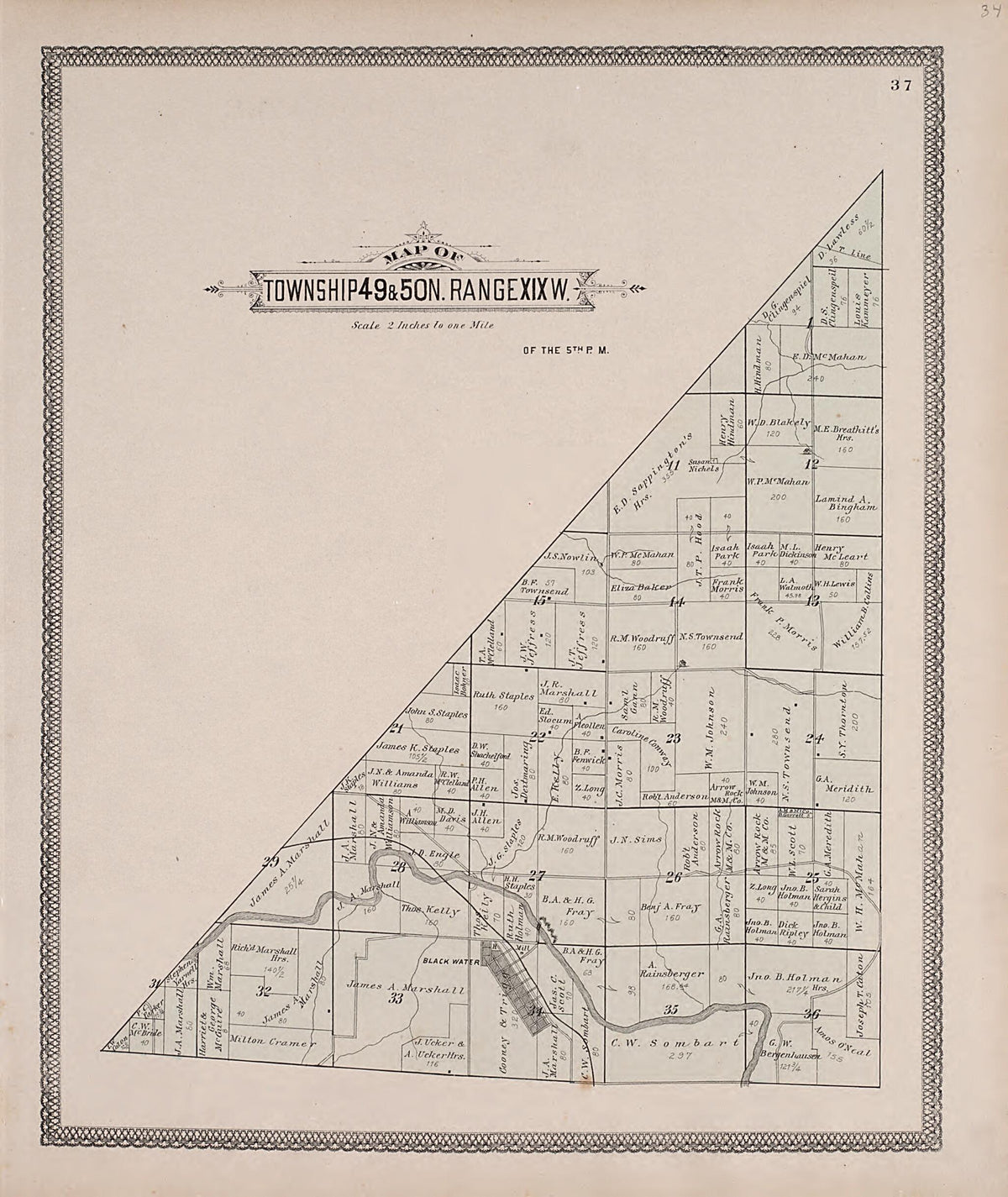 Township 49 & 50N. Range XIXW. from Illustrated Historical Atlas of Cooper County, Missouri 1897 by Relic Map Company