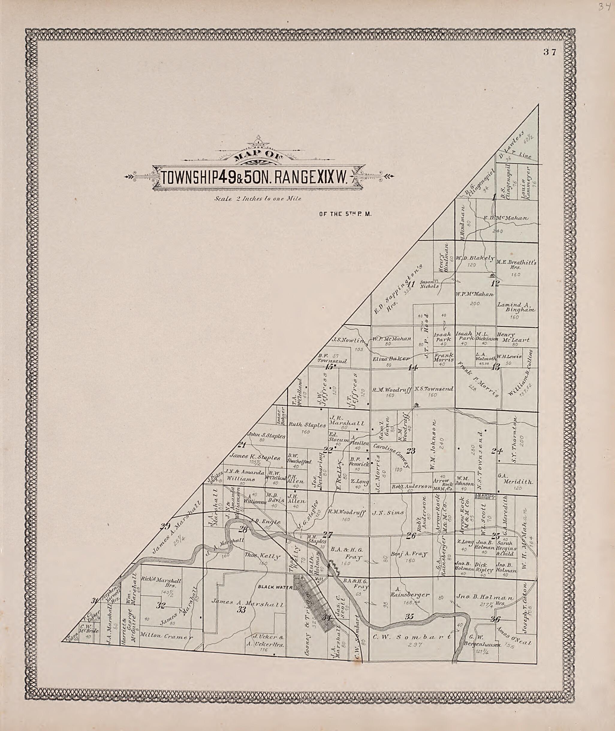 This old map of Township 49 & 50N. Range XIXW. from Illustrated Historical Atlas of Cooper County, Missouri from 1897 was created by S. Wangersheim in 1897