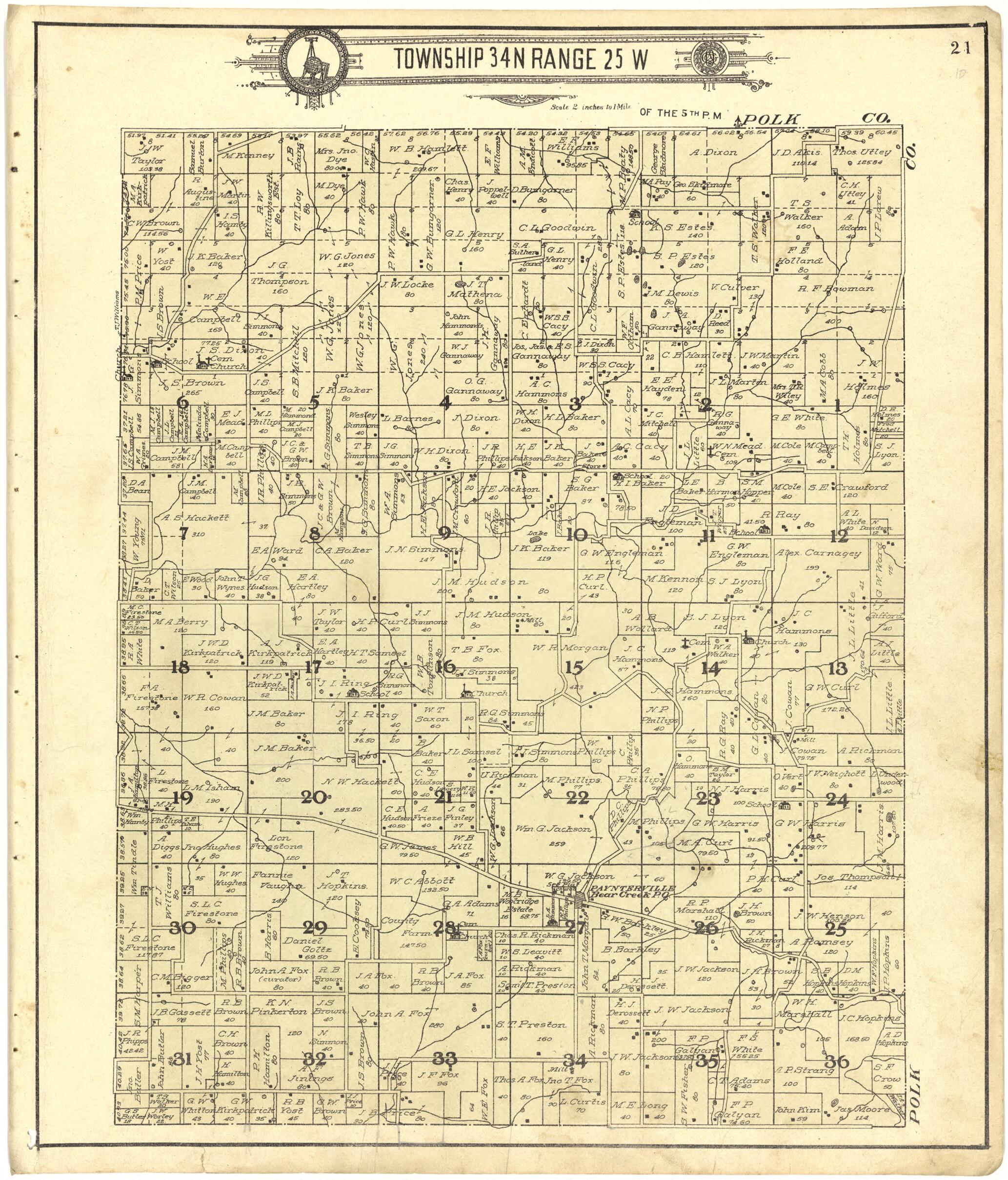 This old map of Map of Township 34 N Range 25 W from Standard Atlas of Cedar County, Missouri from 1908 was created by Geo. A. Ogle & Co in 1908