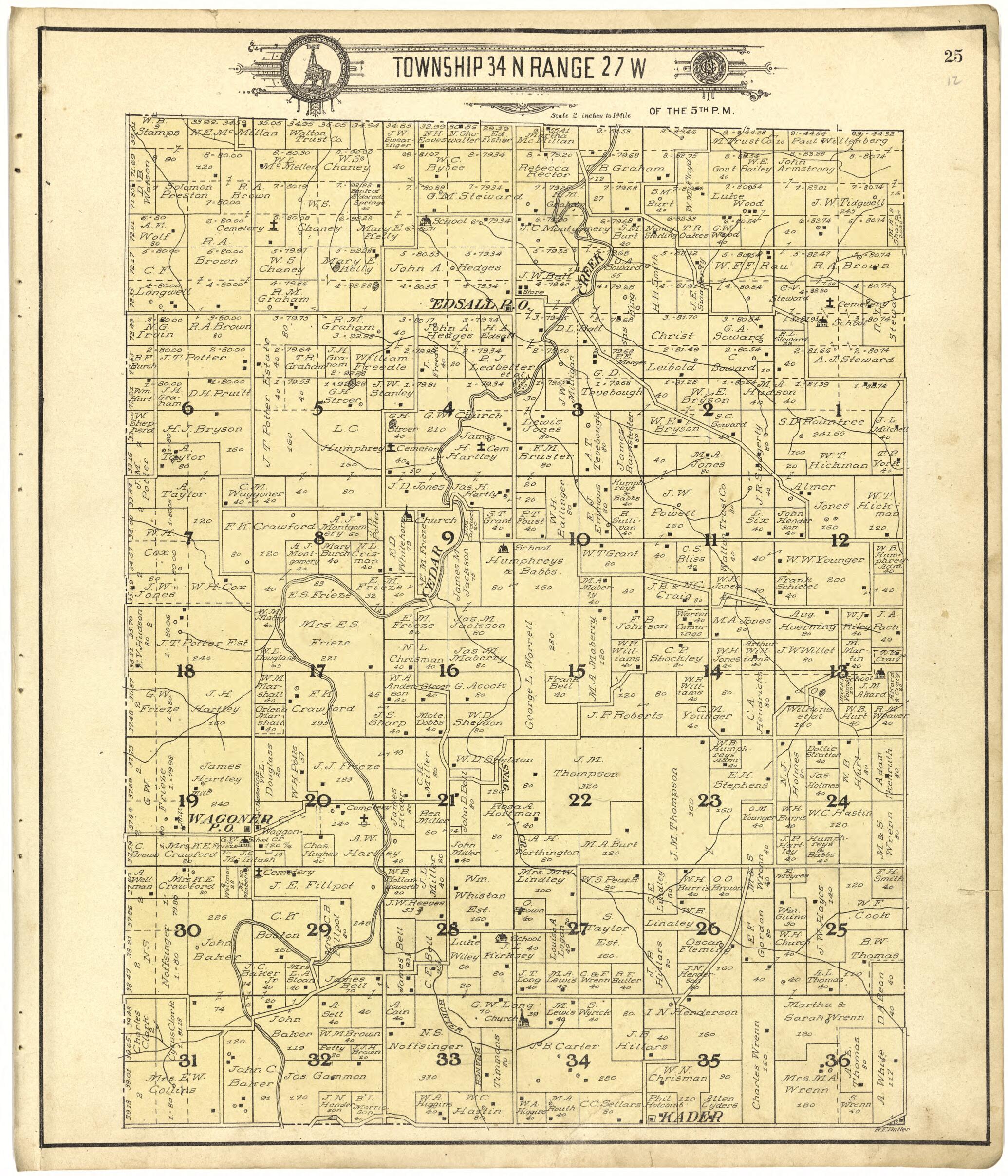 This old map of Map of Township 34 N Range 27 W from Standard Atlas of Cedar County, Missouri from 1908 was created by Geo. A. Ogle & Co in 1908