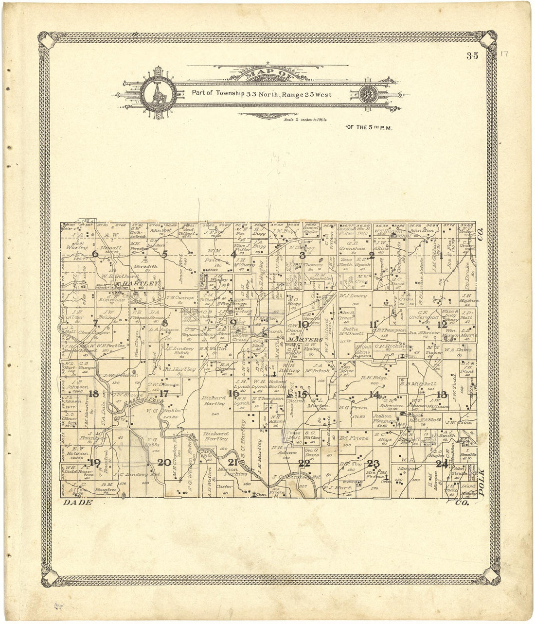 This old map of Map of Part of Township 33 North, Range 25 West from Standard Atlas of Cedar County, Missouri from 1908 was created by Geo. A. Ogle & Co in 1908