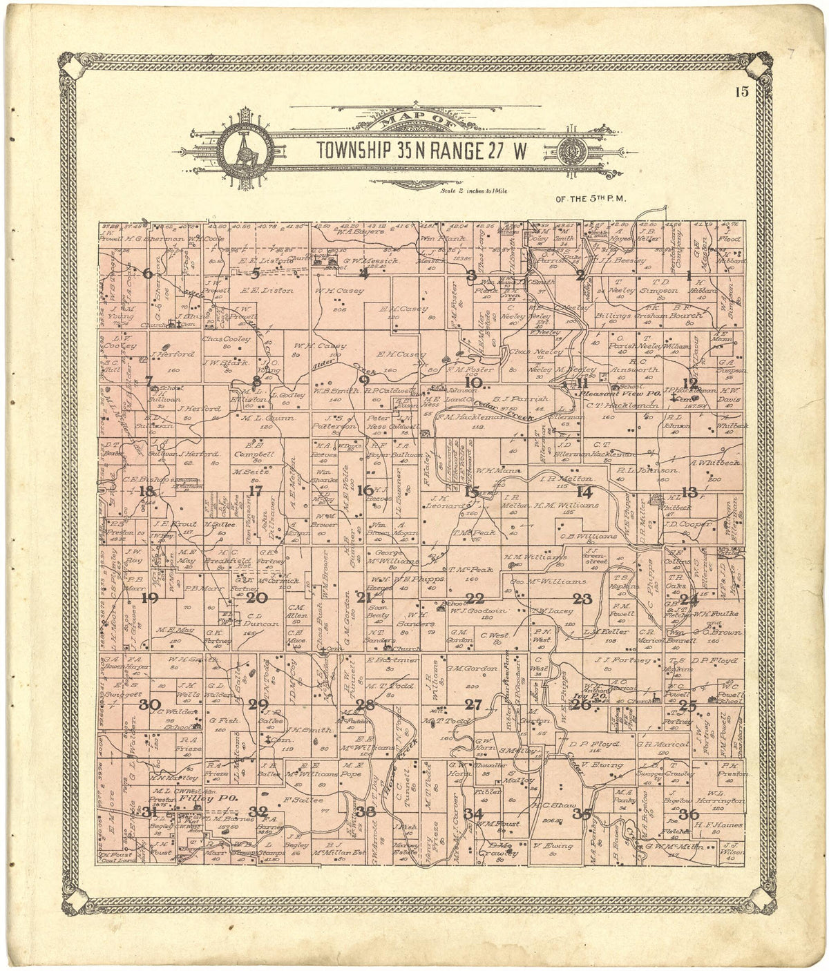 Map of Township 35 N Range 27 W from Standard Atlas of Cedar County, Missouri 1908 by Relic Map Company