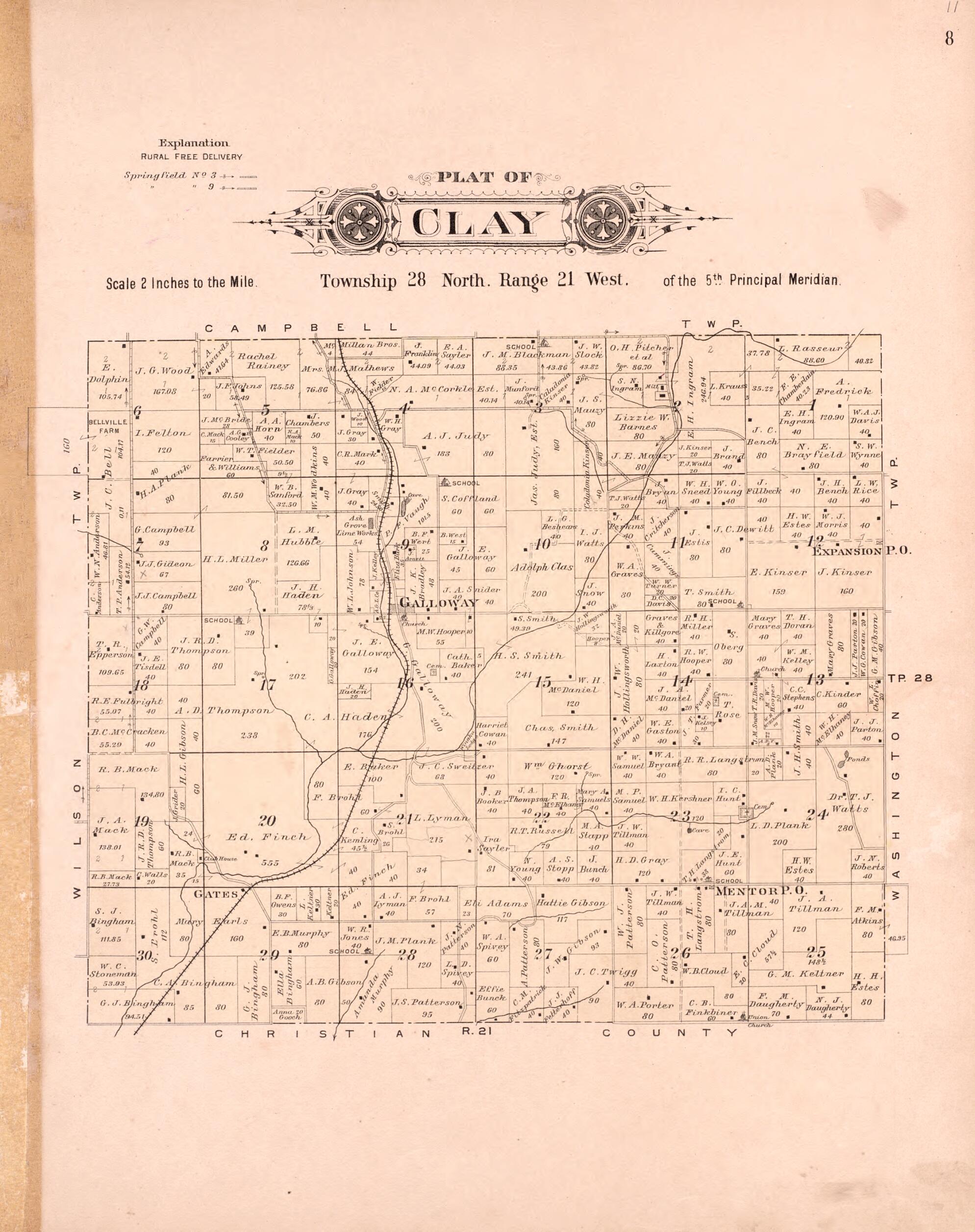 This old map of Clay from Plat Book of Greene County, Missouri from 1904 was created by Missouri Publishing Co in 1904