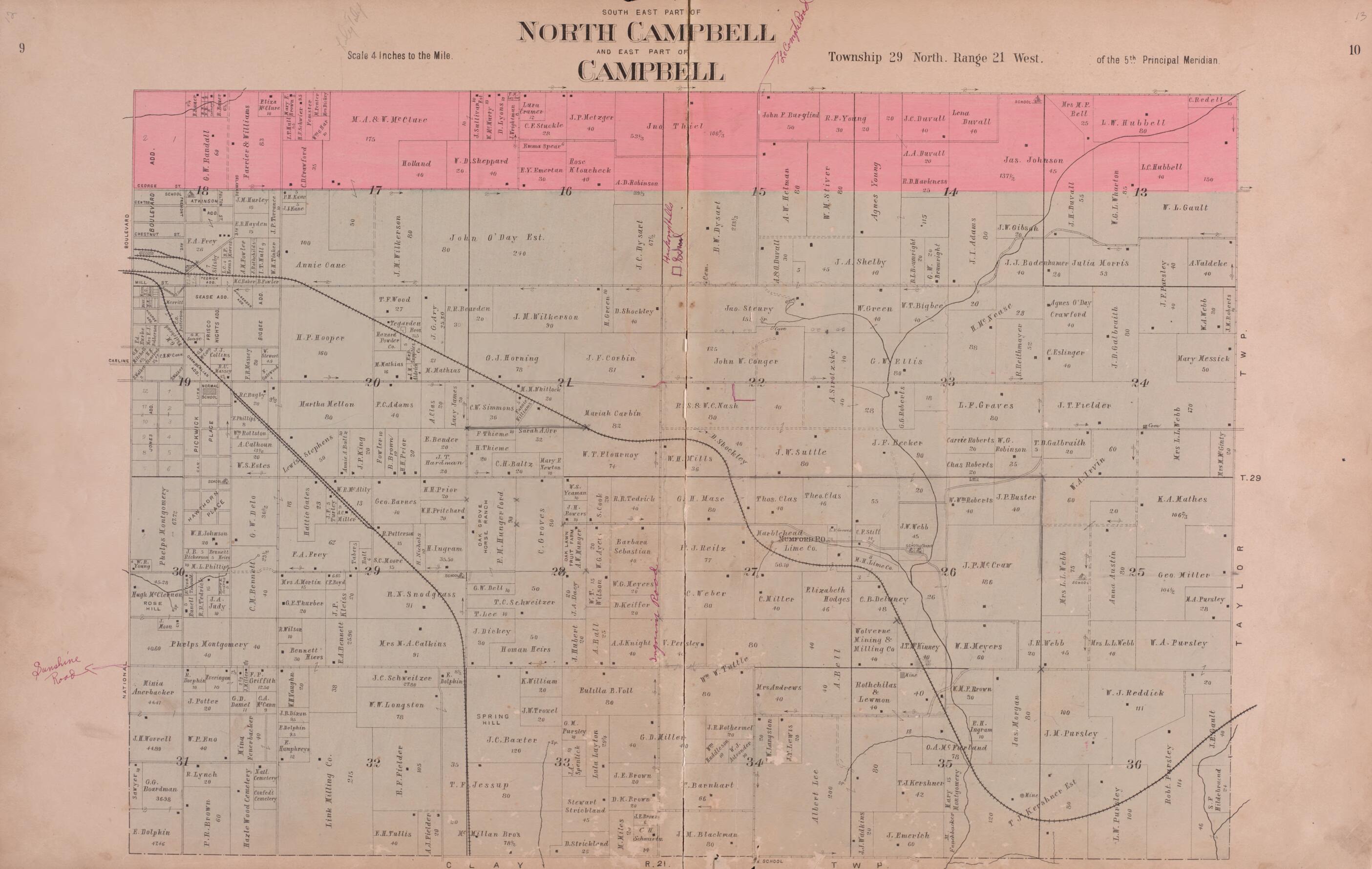 This old map of North Campbell & Campbell from Plat Book of Greene County, Missouri from 1904 was created by Missouri Publishing Co in 1904