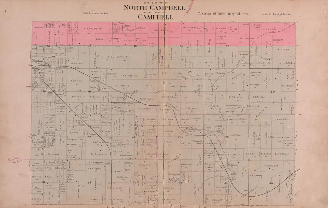 This old map of North Campbell & Campbell from Plat Book of Greene County, Missouri from 1904 was created by Missouri Publishing Co in 1904