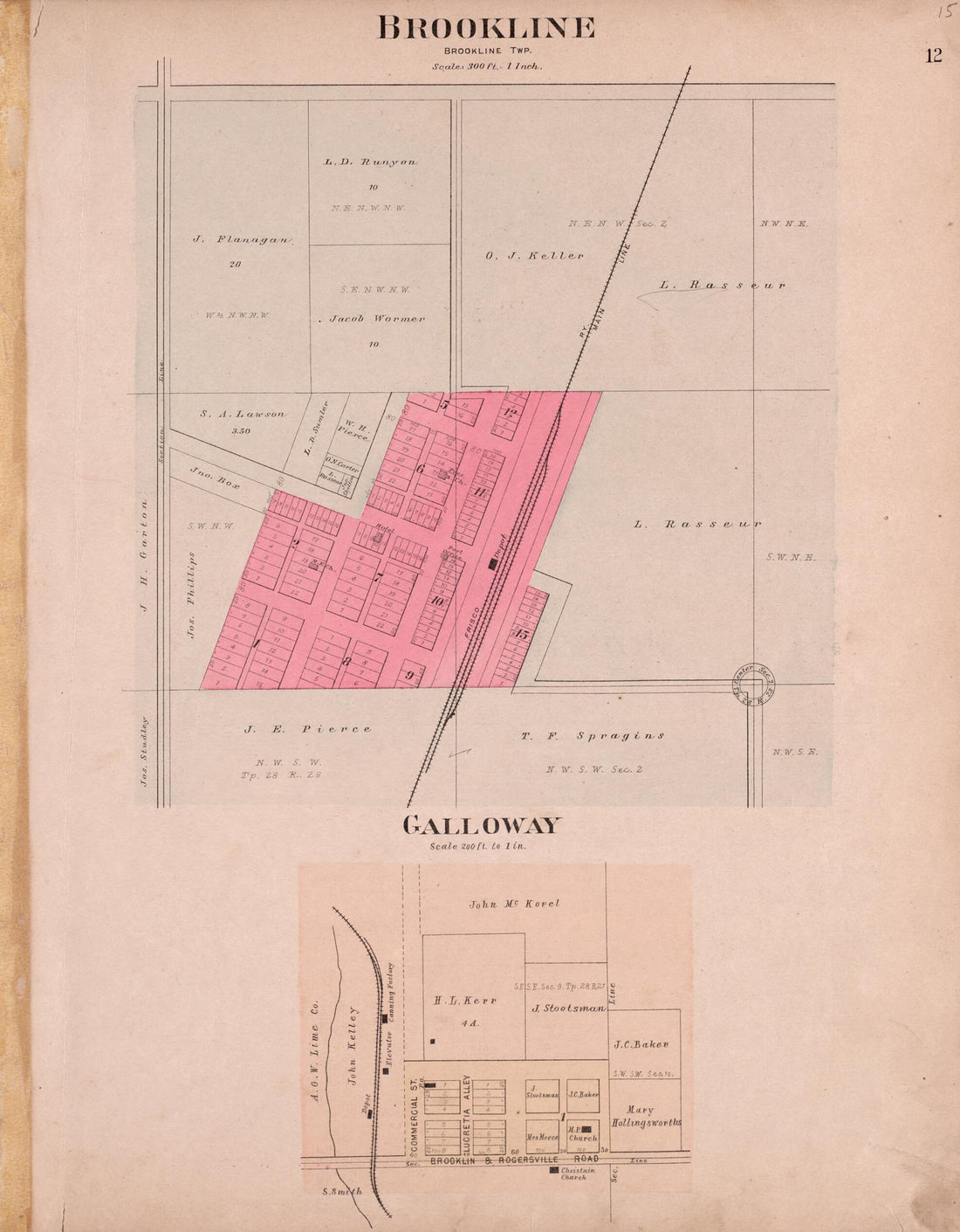 This old map of Brookline & Galloway from Plat Book of Greene County, Missouri from 1904 was created by Missouri Publishing Co in 1904