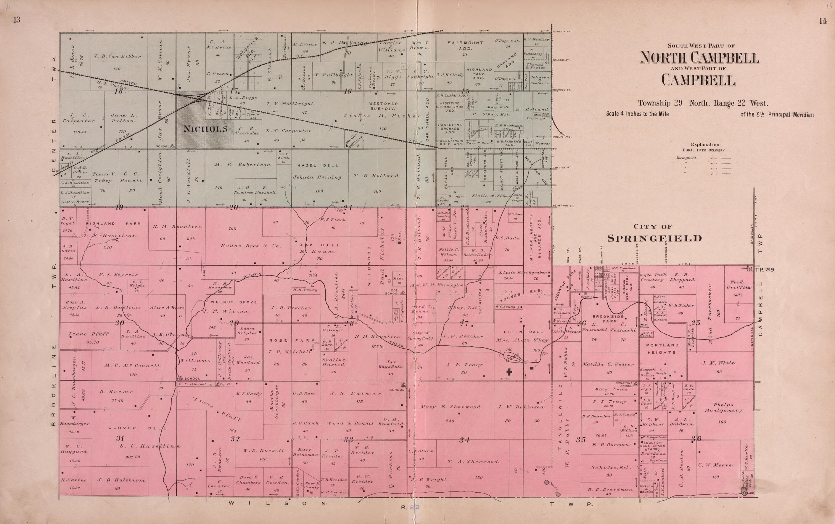 This old map of North Campbell from Plat Book of Greene County, Missouri from 1904 was created by Missouri Publishing Co in 1904