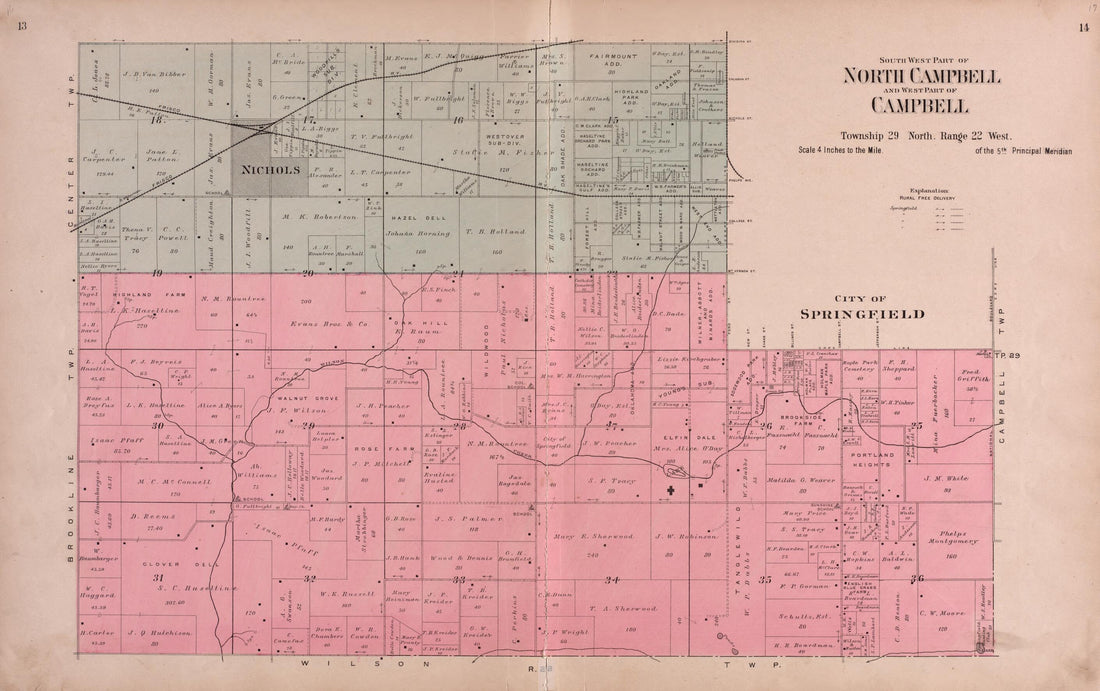 This old map of North Campbell from Plat Book of Greene County, Missouri from 1904 was created by Missouri Publishing Co in 1904