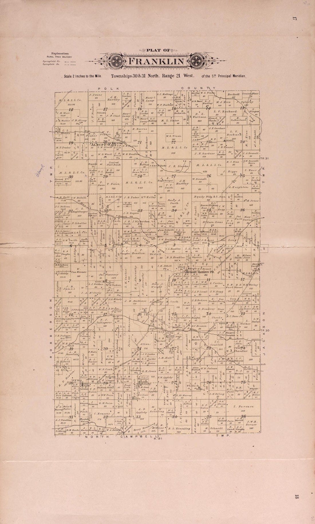 This old map of Franklin from Plat Book of Greene County, Missouri from 1904 was created by Missouri Publishing Co in 1904