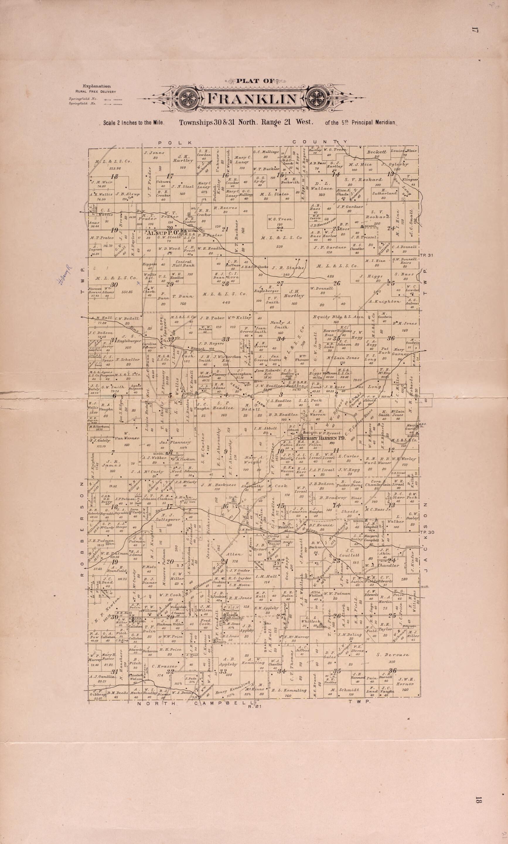This old map of Franklin from Plat Book of Greene County, Missouri from 1904 was created by Missouri Publishing Co in 1904