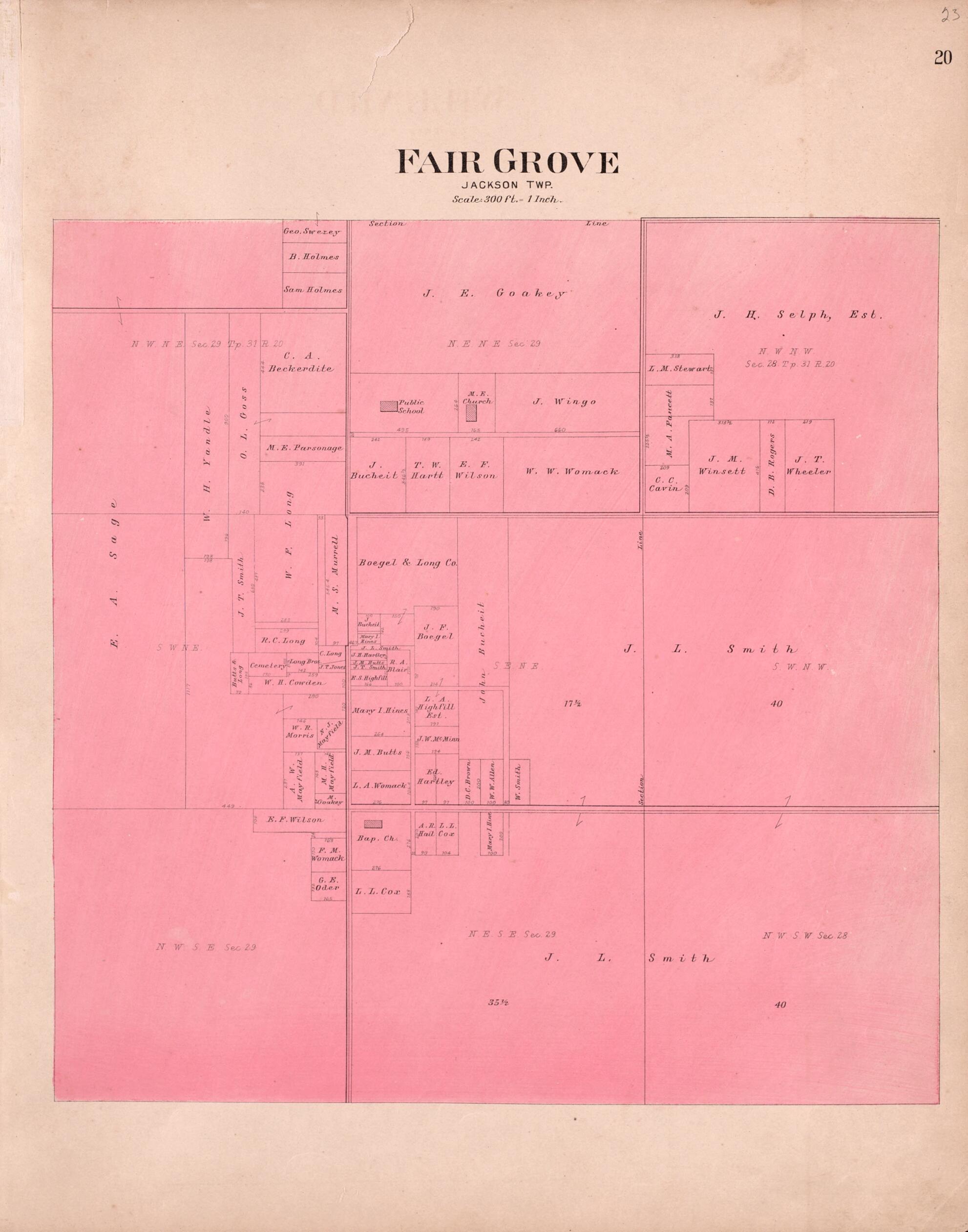 This old map of Fair Grove (Jackson Township) from Plat Book of Greene County, Missouri from 1904 was created by Missouri Publishing Co in 1904