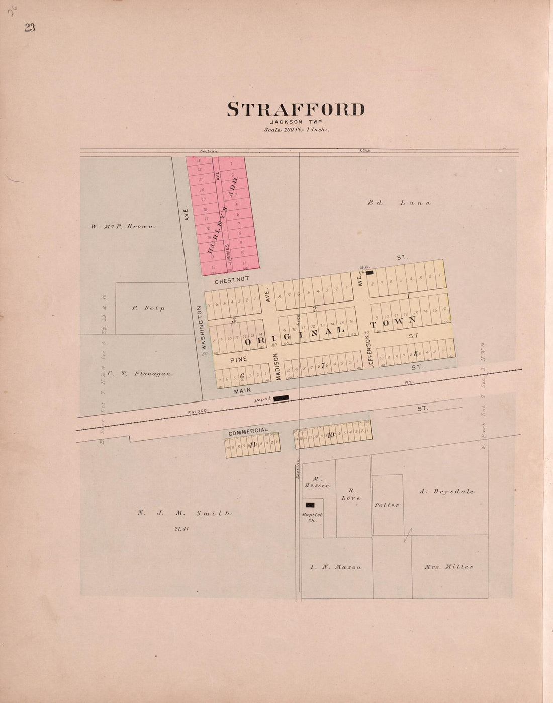 This old map of Strafford from Plat Book of Greene County, Missouri from 1904 was created by Missouri Publishing Co in 1904