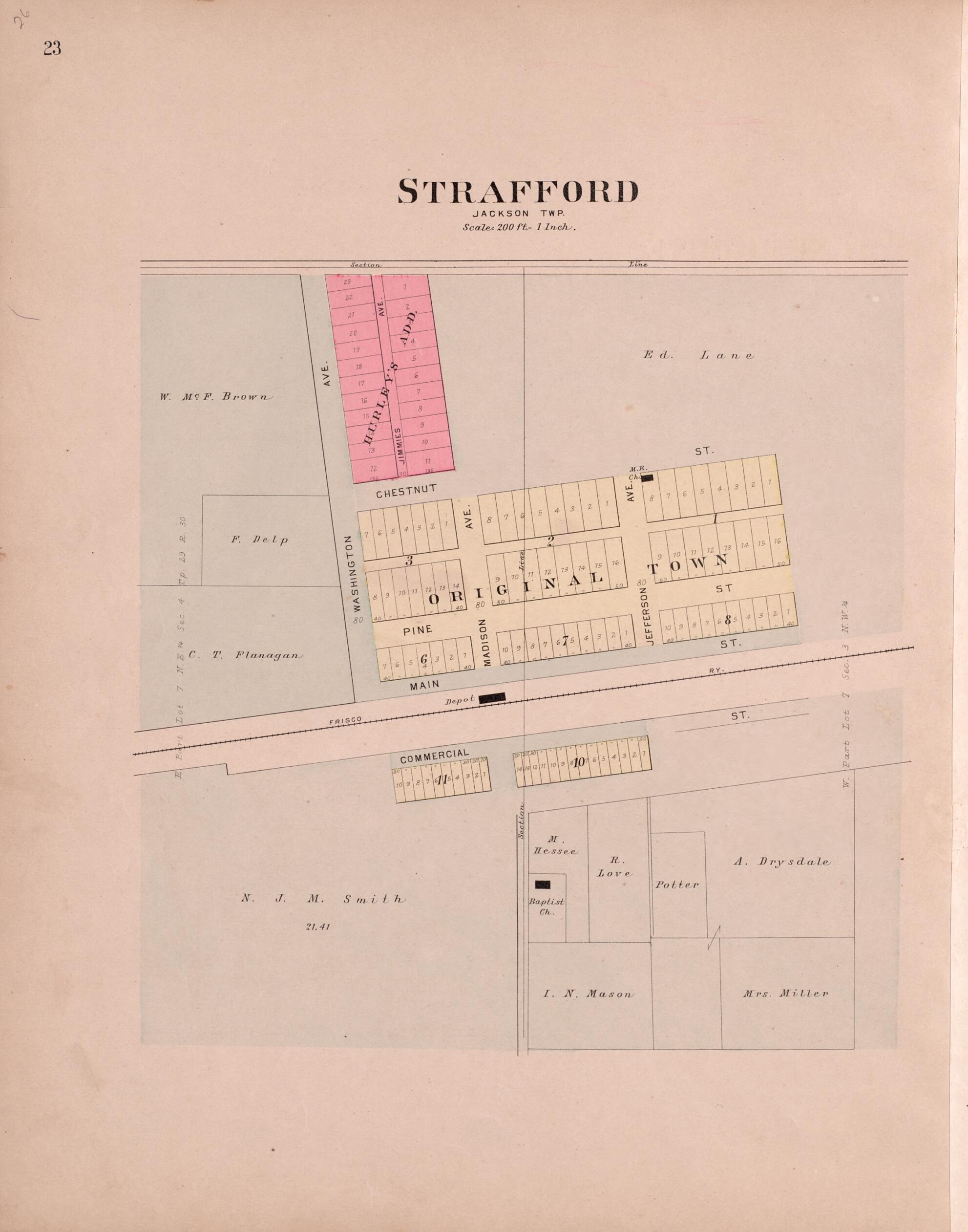 This old map of Strafford from Plat Book of Greene County, Missouri from 1904 was created by Missouri Publishing Co in 1904
