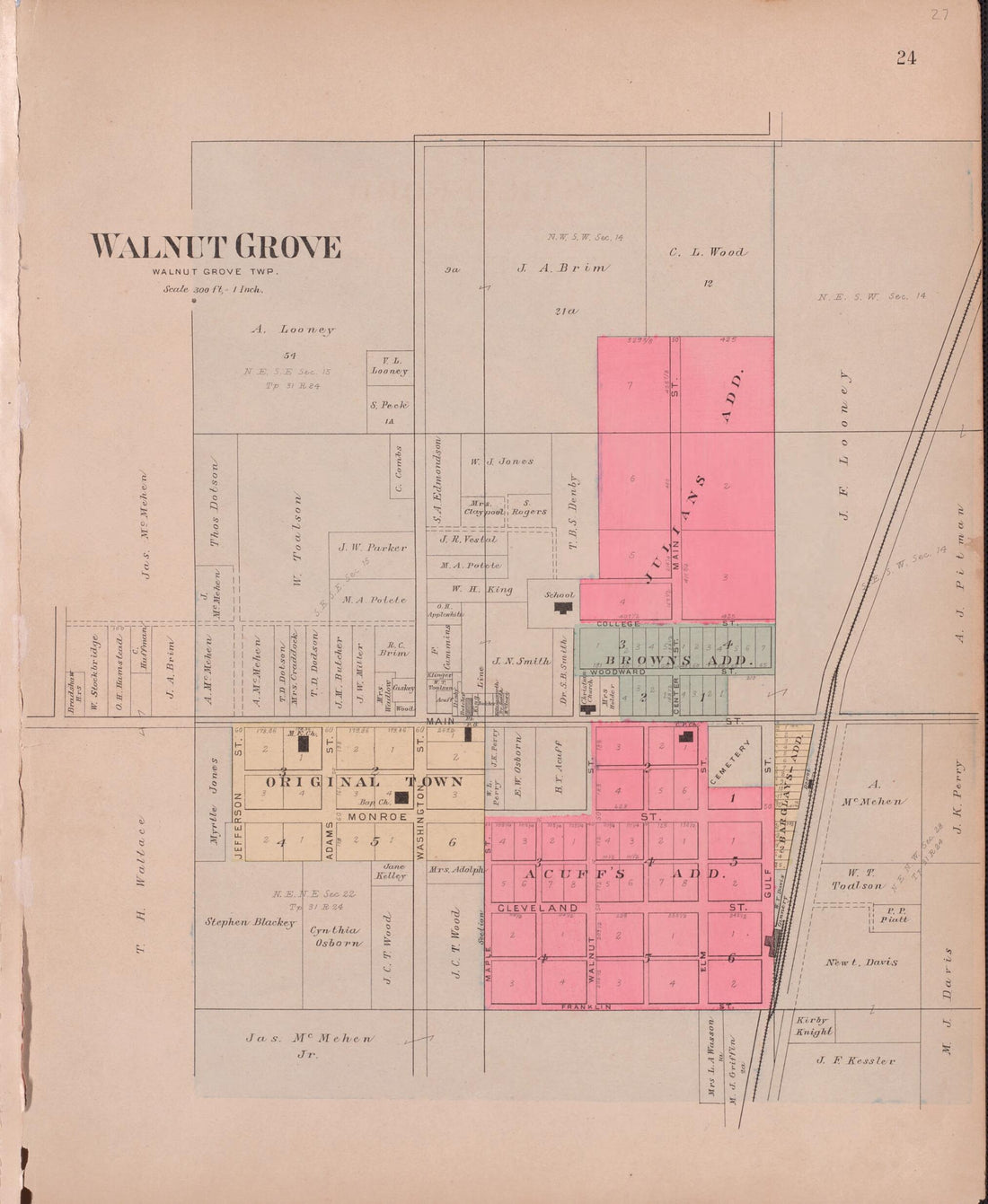 This old map of Walnut Grove from Plat Book of Greene County, Missouri from 1904 was created by Missouri Publishing Co in 1904