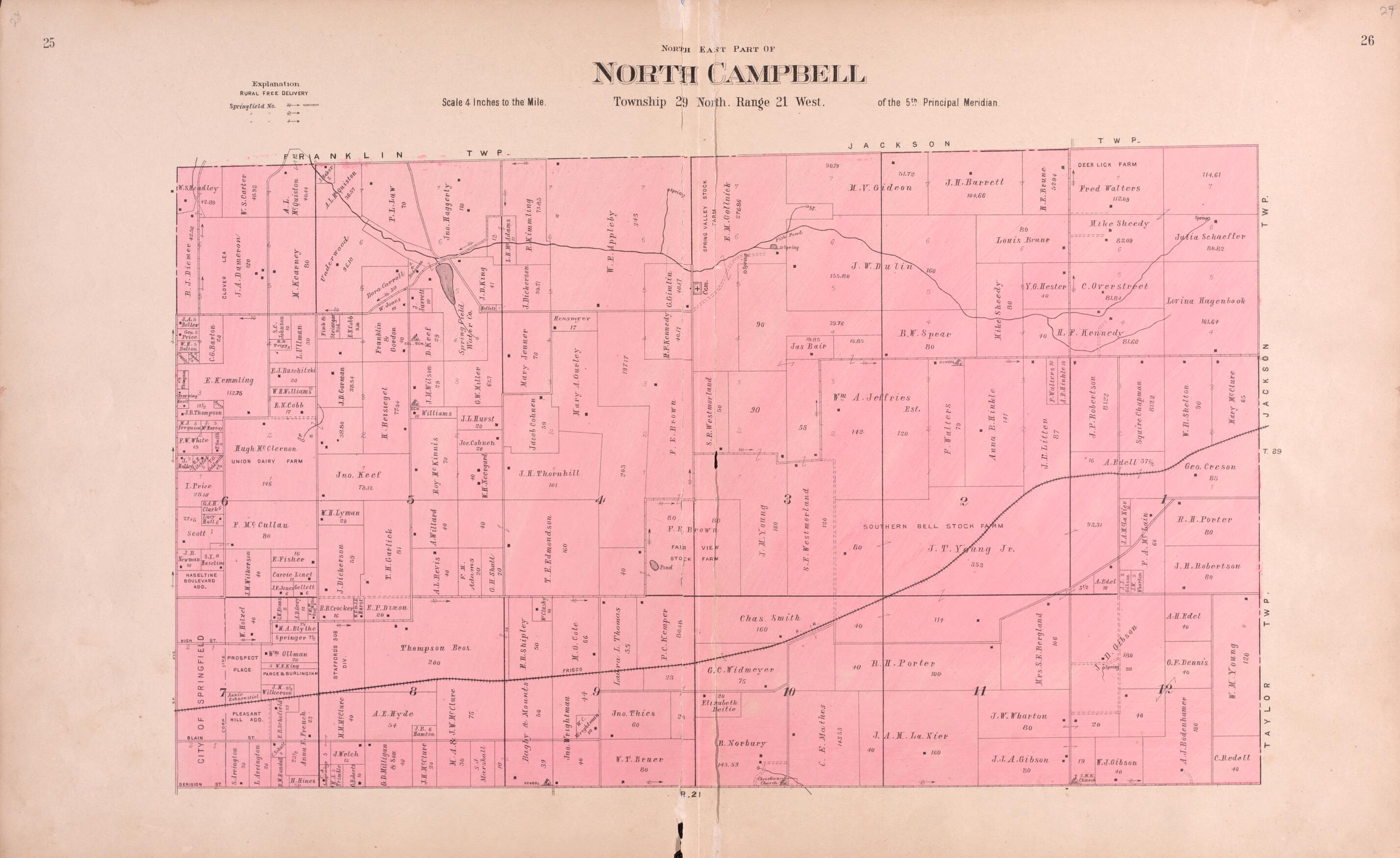 This old map of North Campbell from Plat Book of Greene County, Missouri from 1904 was created by Missouri Publishing Co in 1904