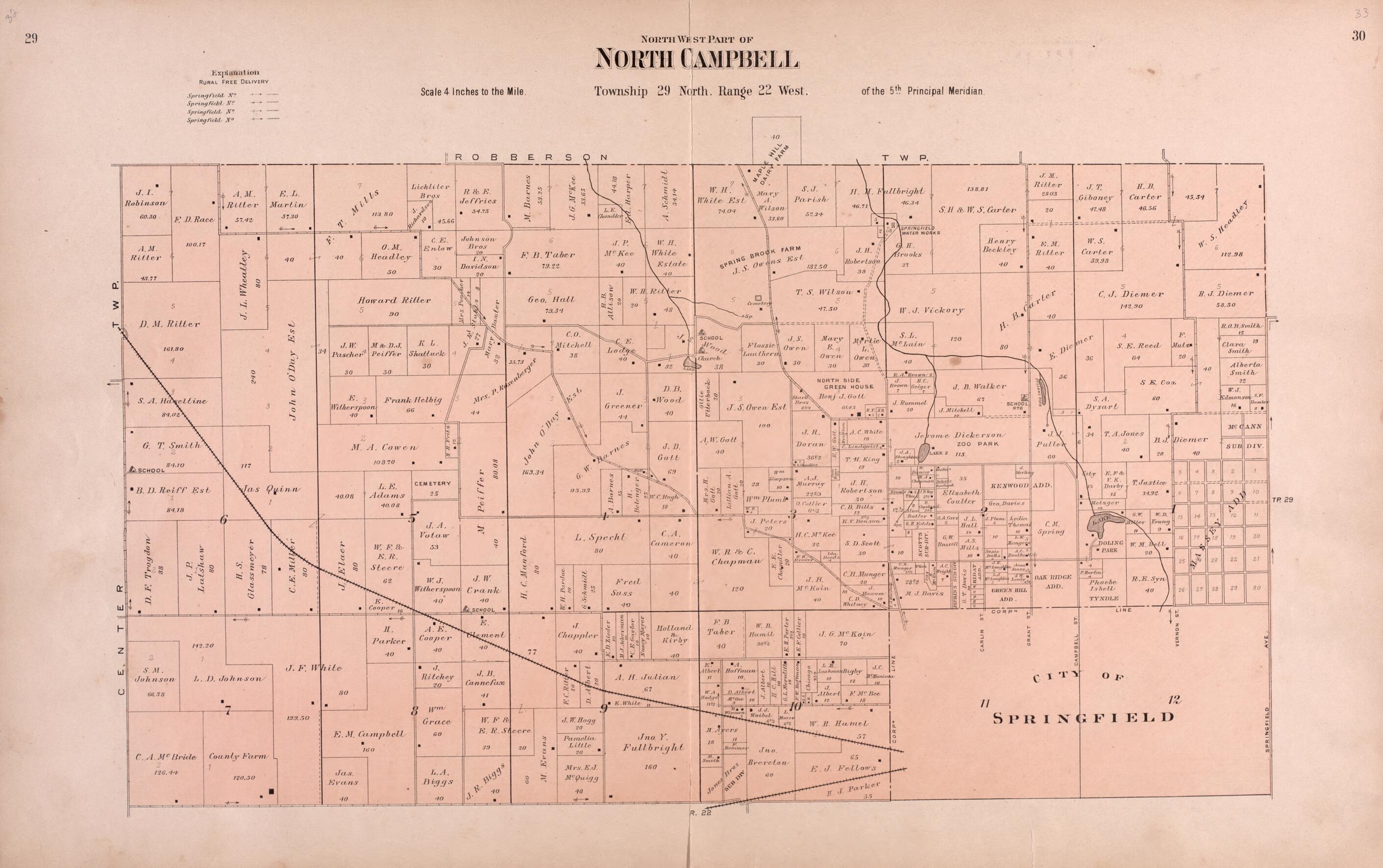 This old map of North Campbell from Plat Book of Greene County, Missouri from 1904 was created by Missouri Publishing Co in 1904