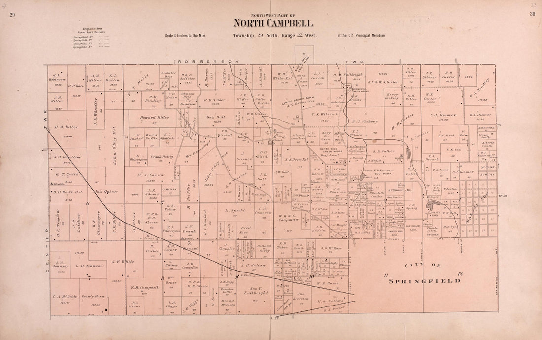 This old map of North Campbell from Plat Book of Greene County, Missouri from 1904 was created by Missouri Publishing Co in 1904
