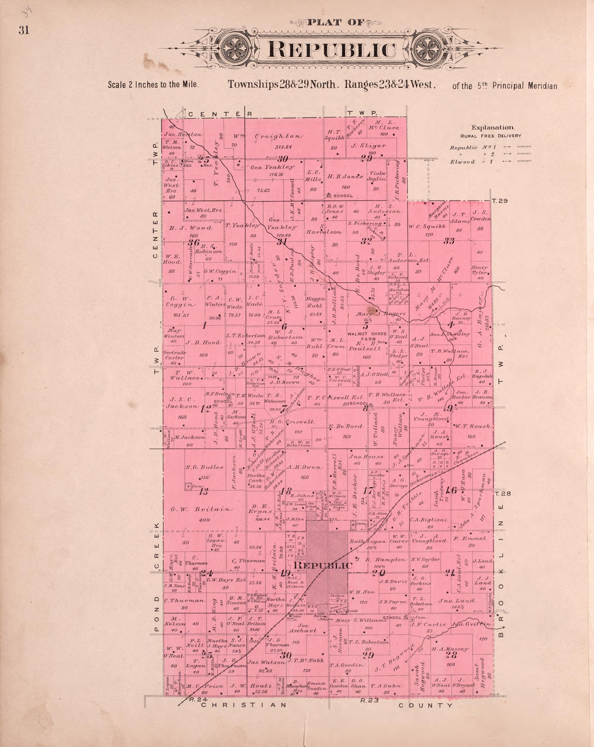 This old map of Republic from Plat Book of Greene County, Missouri from 1904 was created by Missouri Publishing Co in 1904