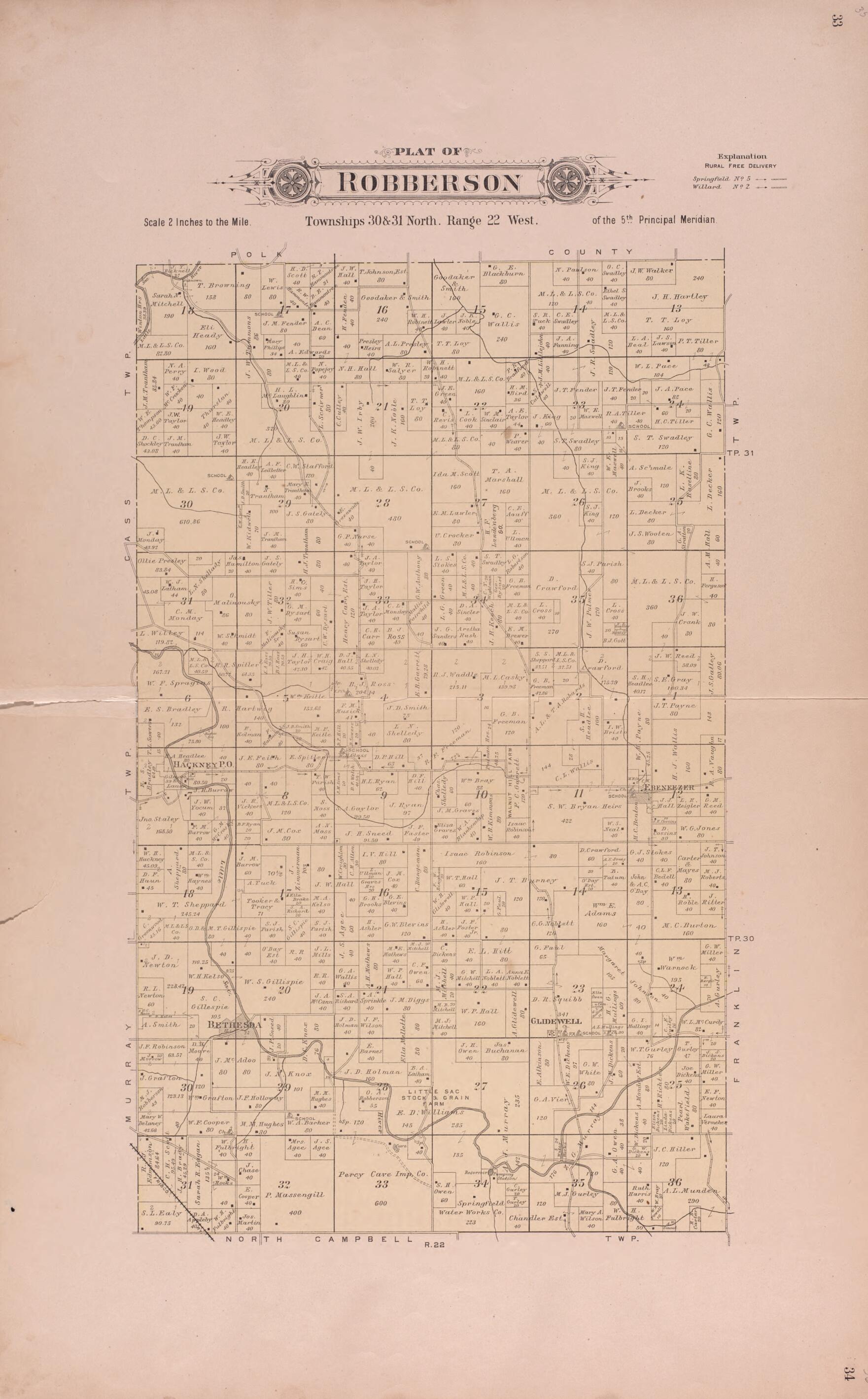 This old map of Robberson from Plat Book of Greene County, Missouri from 1904 was created by Missouri Publishing Co in 1904