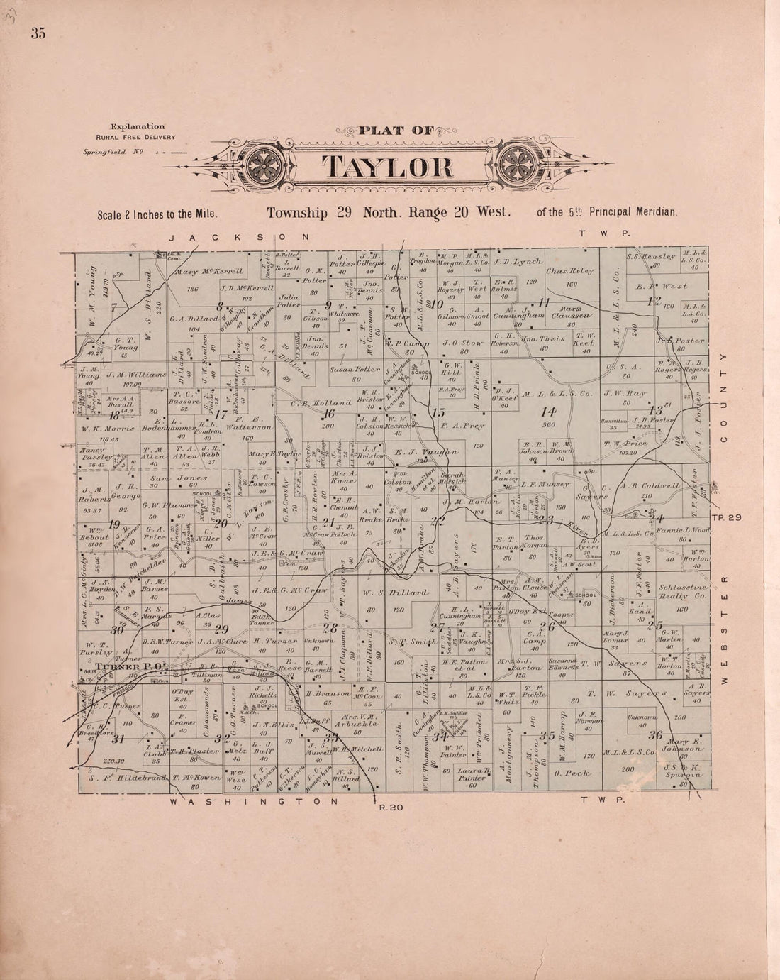 This old map of Taylor from Plat Book of Greene County, Missouri from 1904 was created by Missouri Publishing Co in 1904