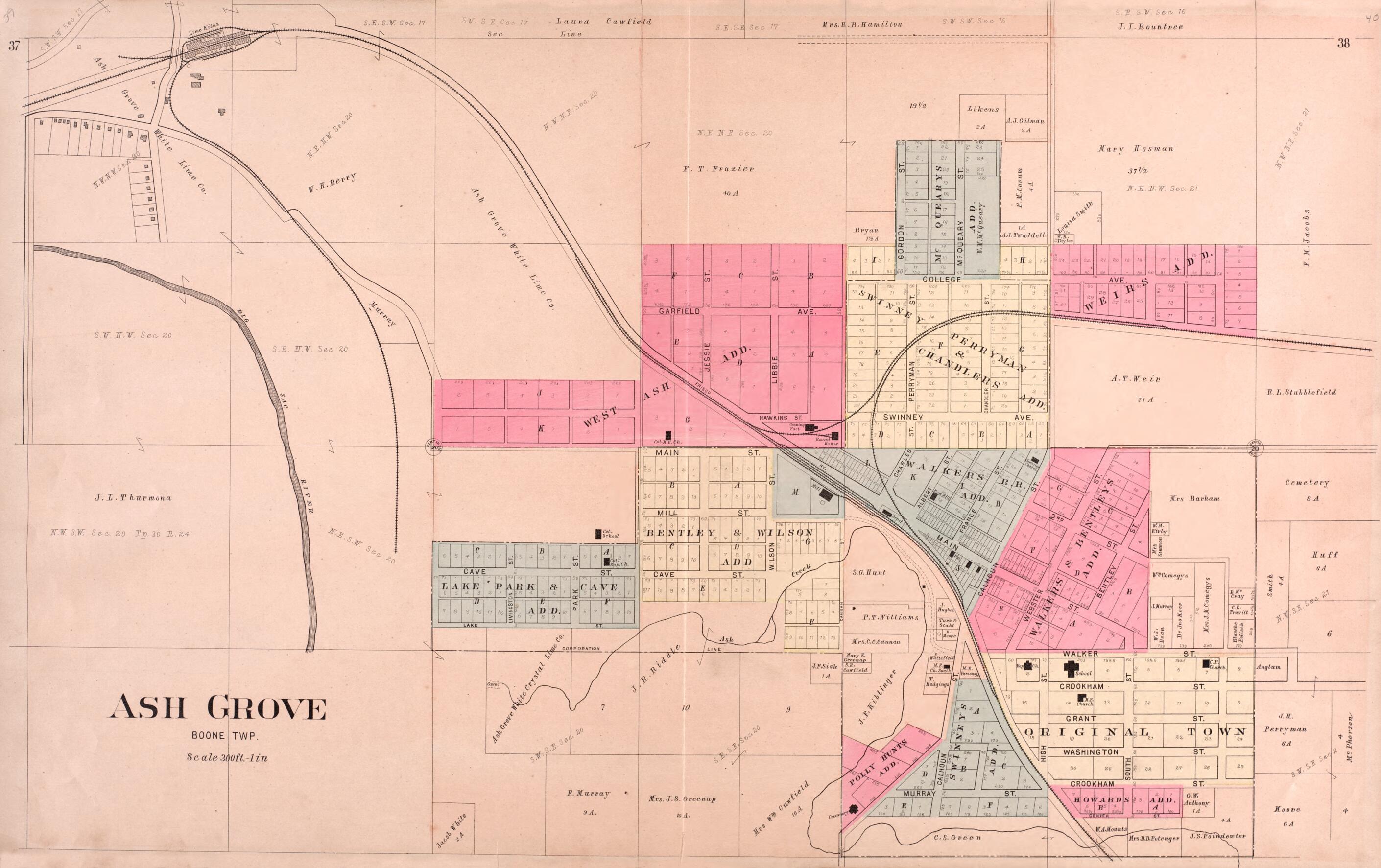 This old map of Ash Grove from Plat Book of Greene County, Missouri from 1904 was created by Missouri Publishing Co in 1904
