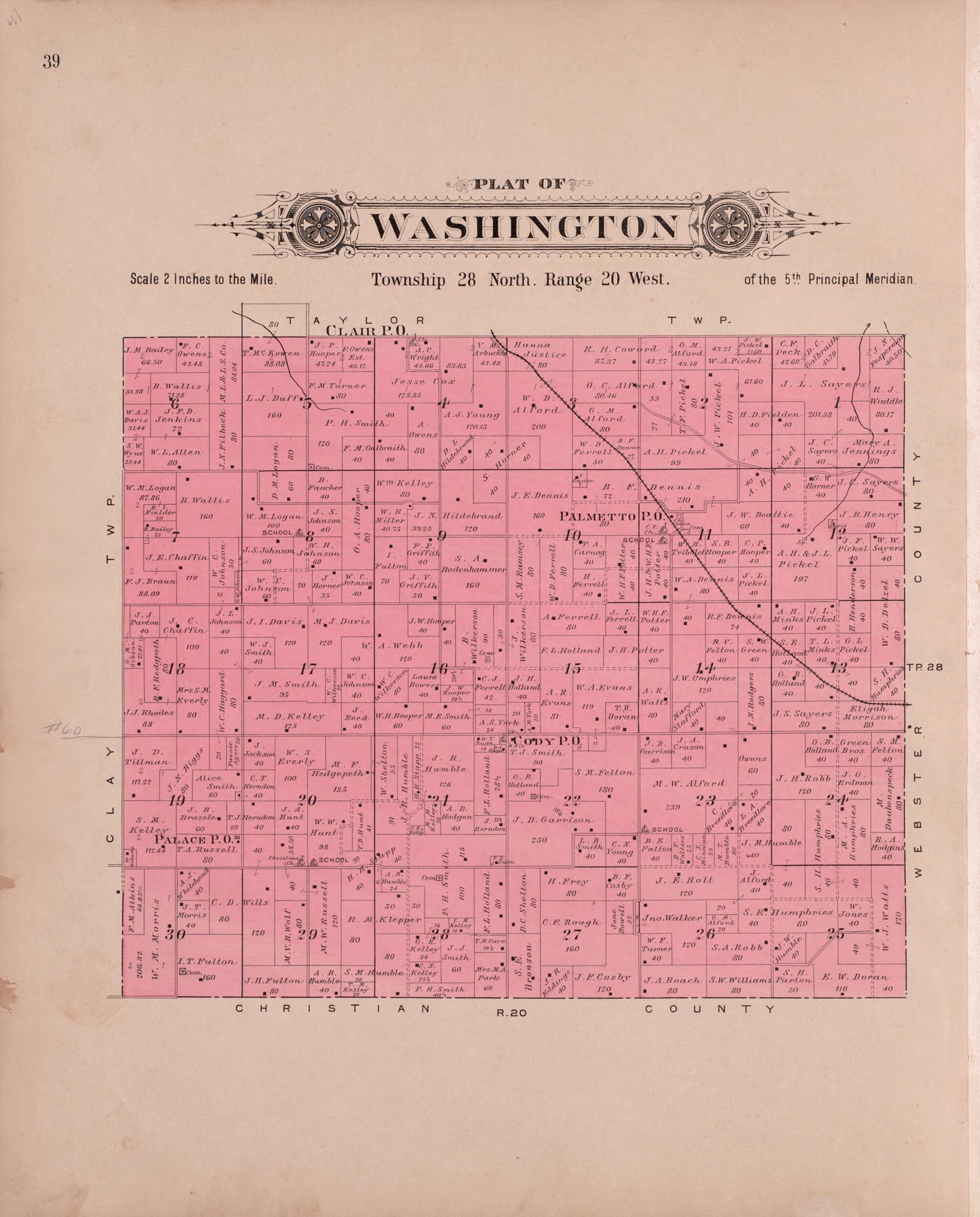 This old map of Washington from Plat Book of Greene County, Missouri from 1904 was created by Missouri Publishing Co in 1904