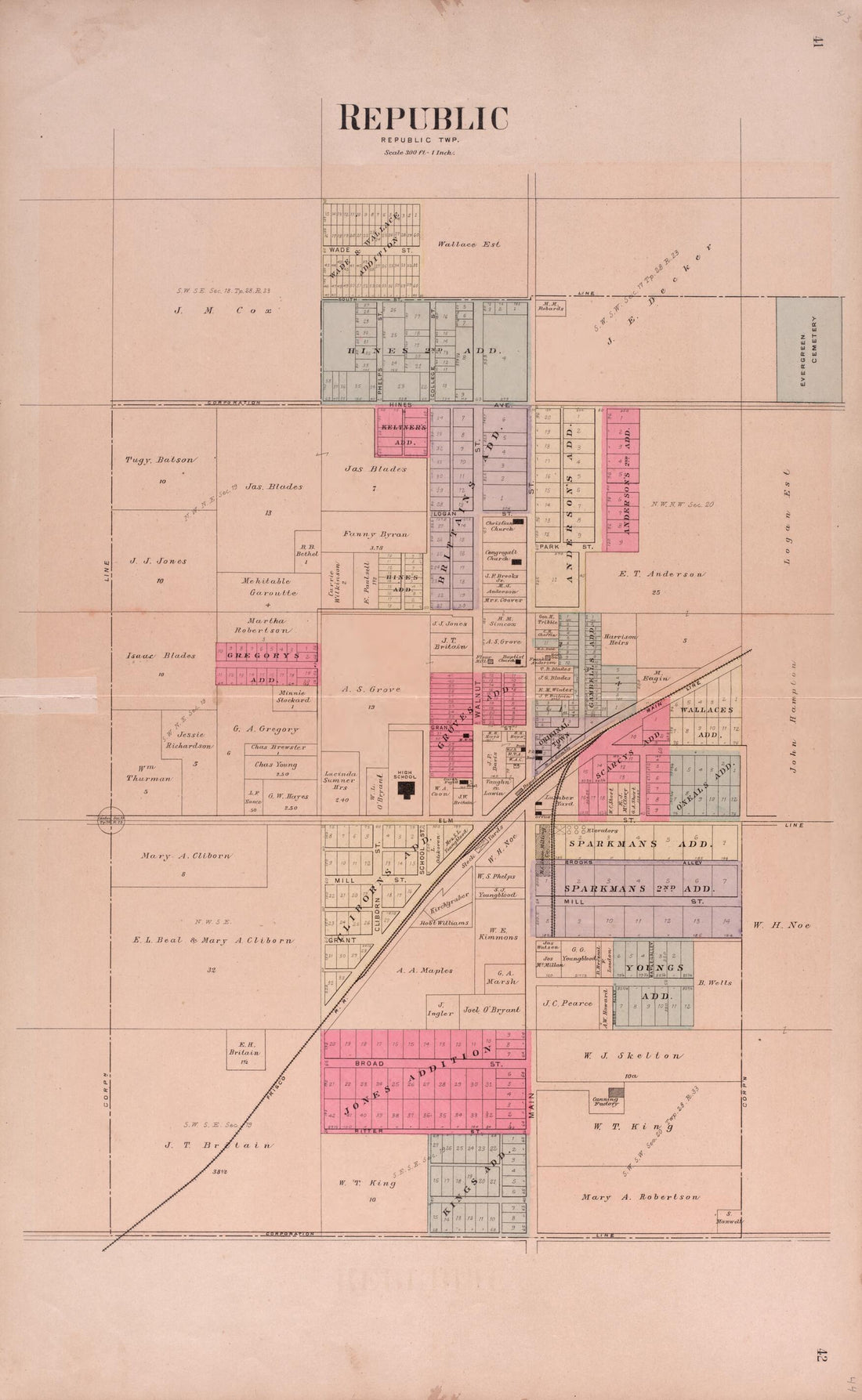 This old map of Republic from Plat Book of Greene County, Missouri from 1904 was created by Missouri Publishing Co in 1904