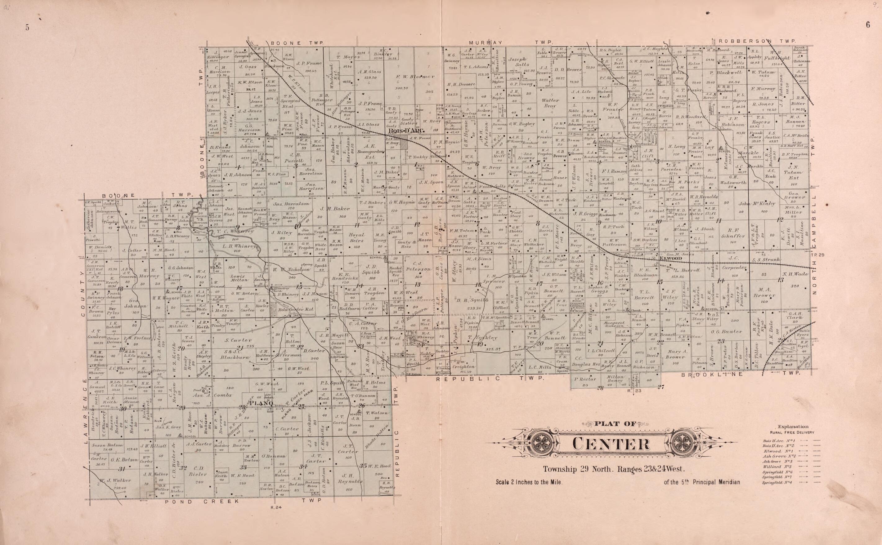 This old map of Center from Plat Book of Greene County, Missouri from 1904 was created by Missouri Publishing Co in 1904