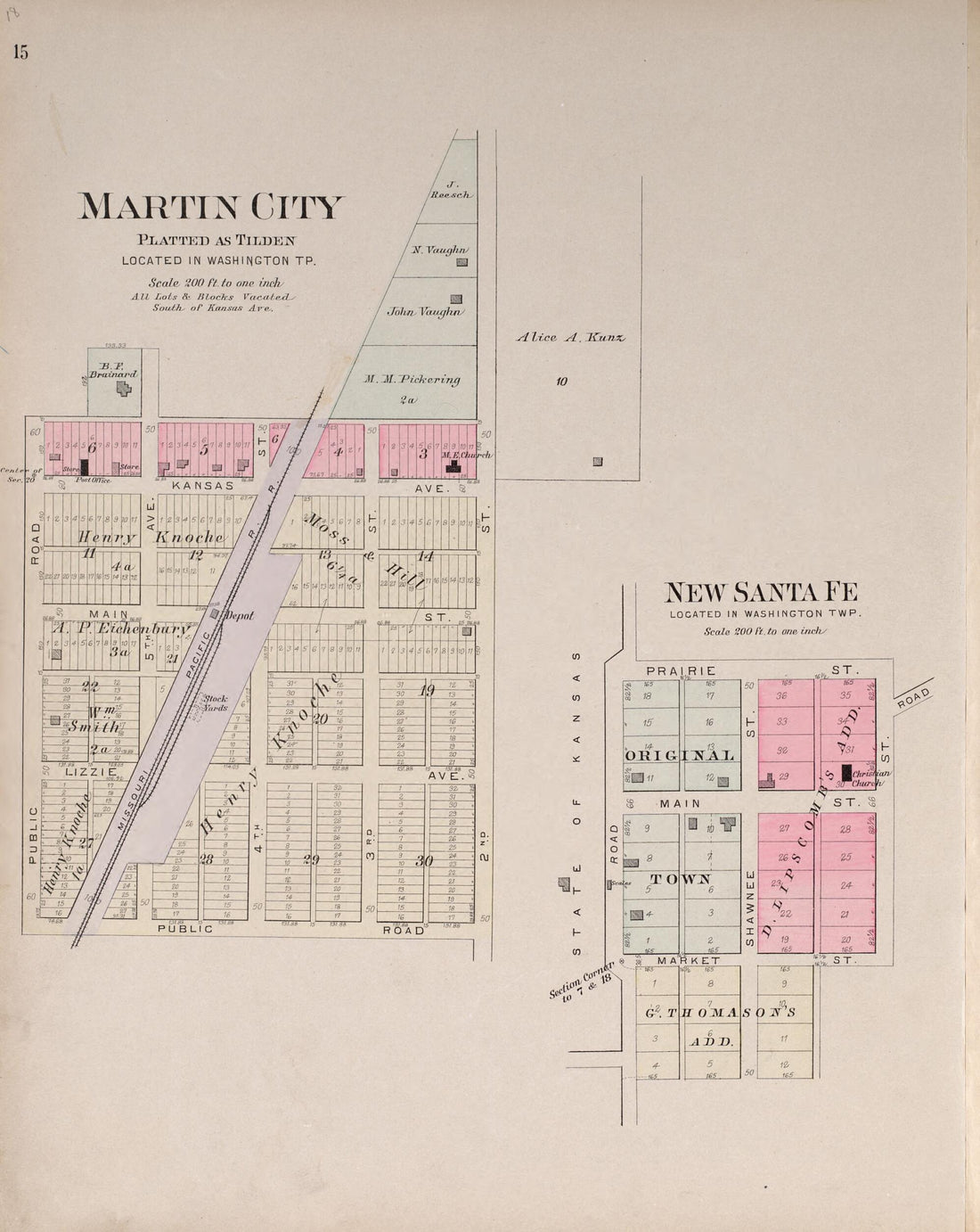 This old map of Martin City & New Santa Fe from Plat Book of Jackson County, Missouri from 1904 was created by North West Publishing Co in 1904