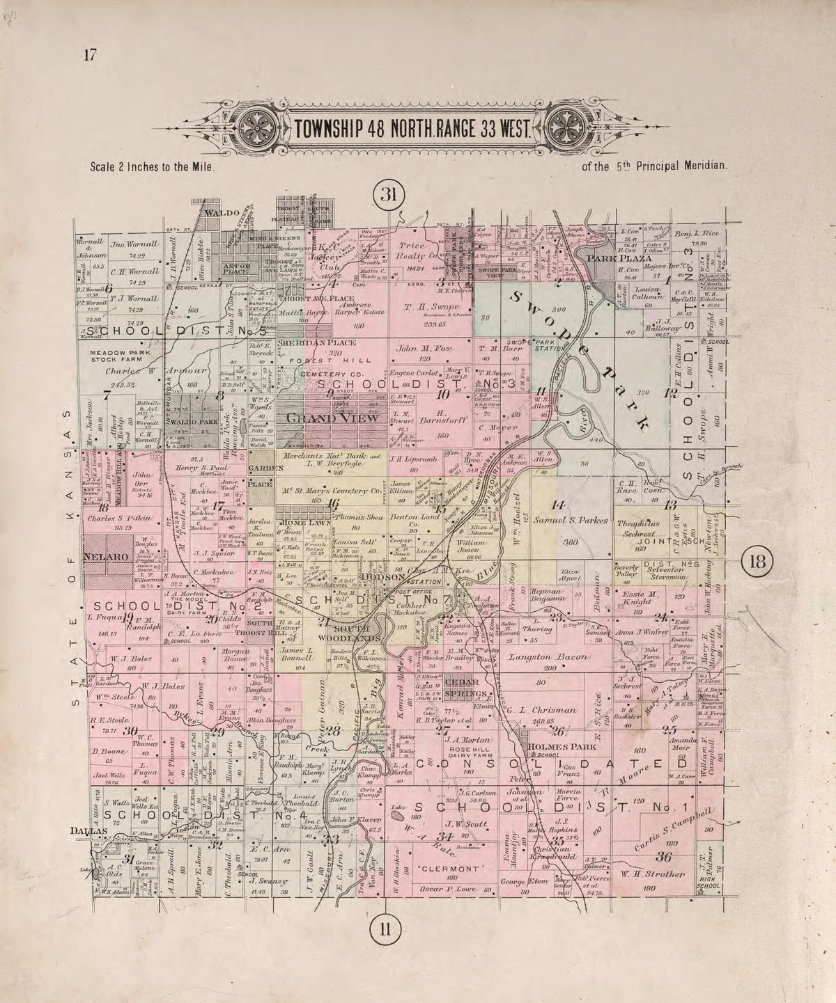 Township 48 North Range 33 East from Plat Book of Jackson County, Missouri 1904 by Relic Map Company