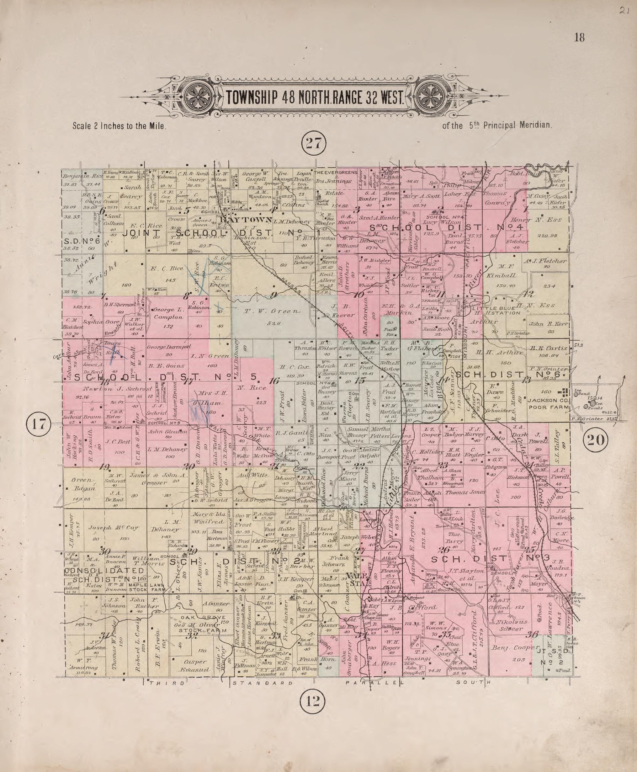 This old map of Township 48 North Range 32 West from Plat Book of Jackson County, Missouri from 1904 was created by North West Publishing Co in 1904