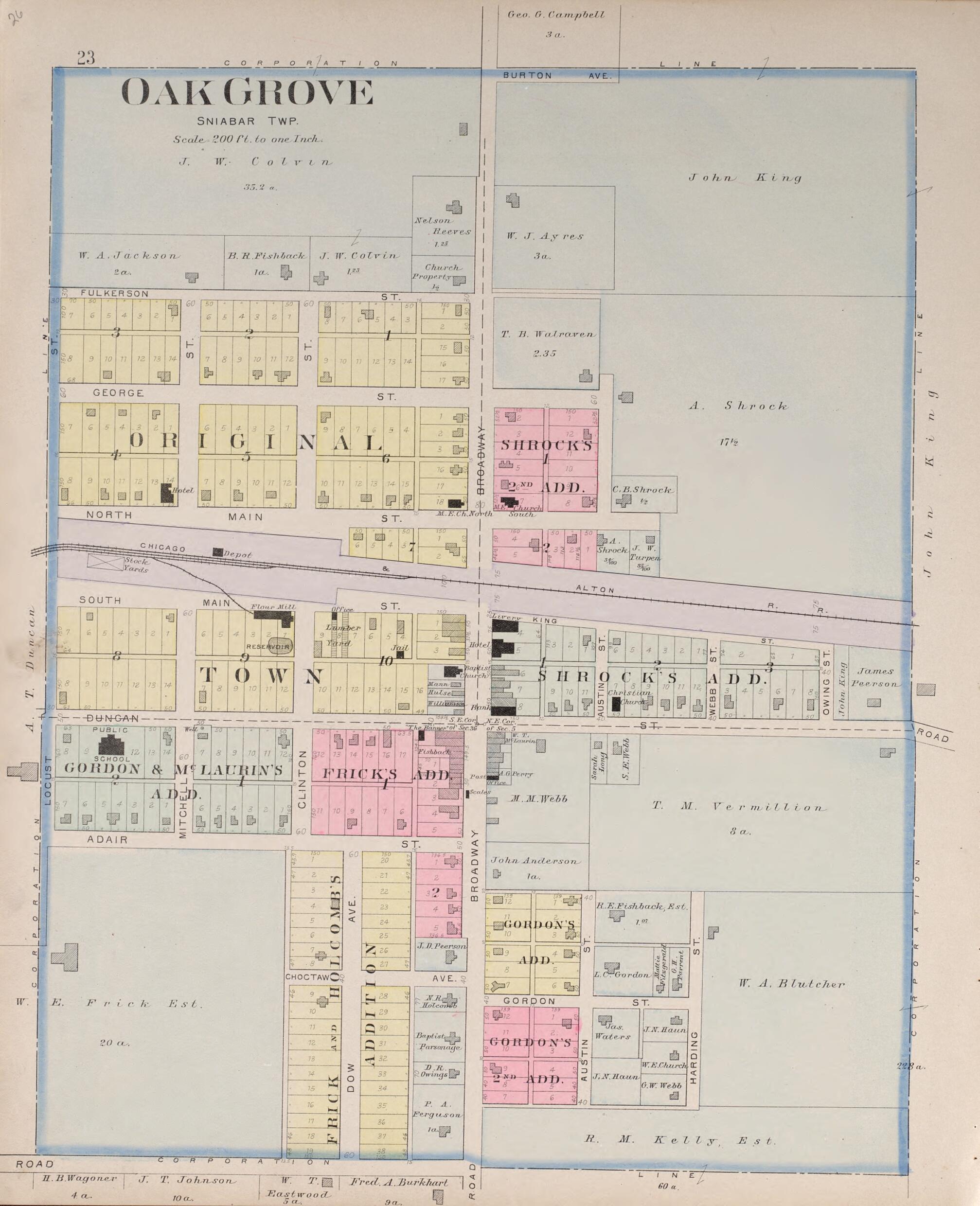 This old map of Oak Grove from Plat Book of Jackson County, Missouri from 1904 was created by North West Publishing Co in 1904