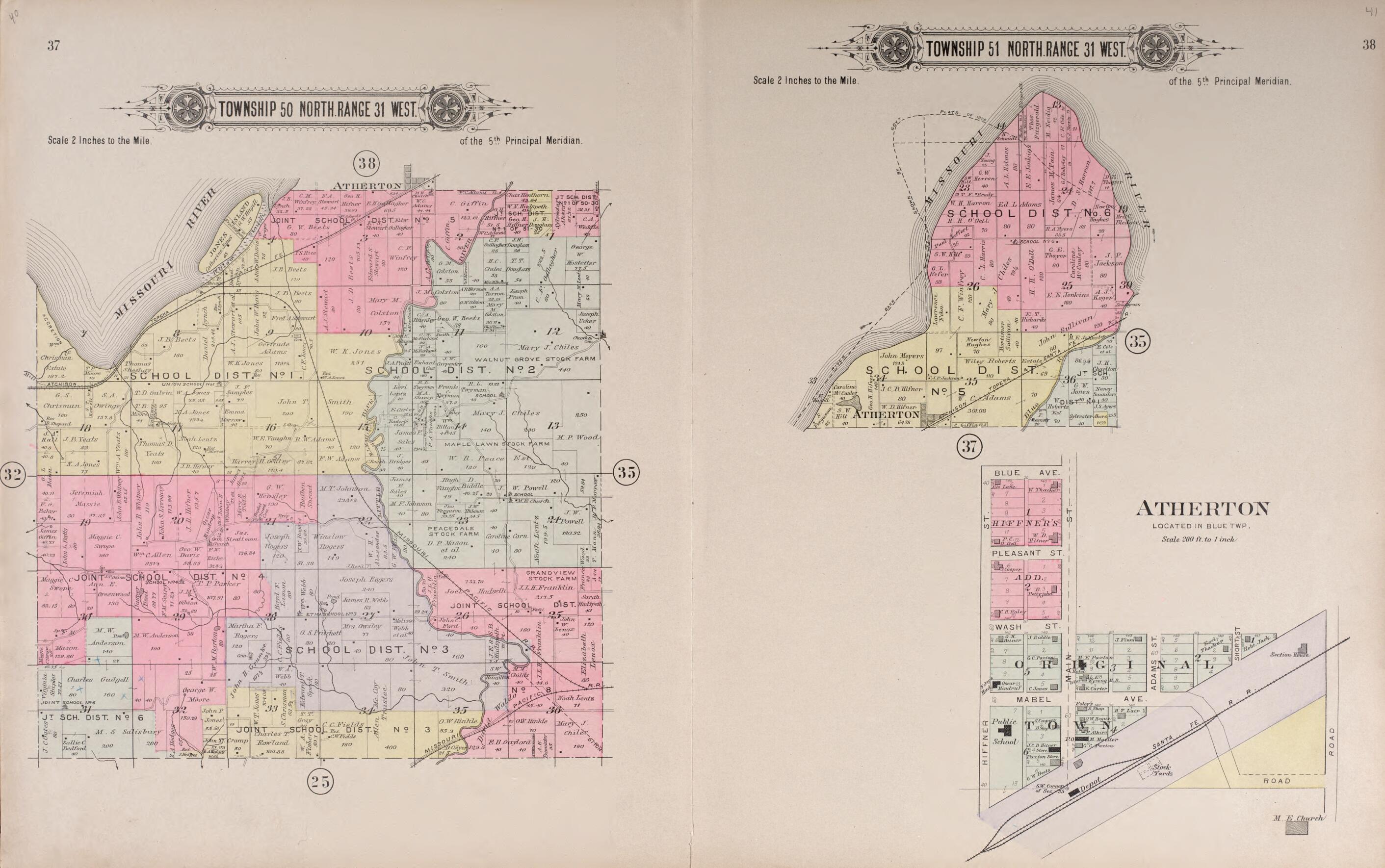 This old map of Twp 50 North Range 31 West, Twp 51 North Range 31 West, Atherton from Plat Book of Jackson County, Missouri from 1904 was created by North West Publishing Co in 1904