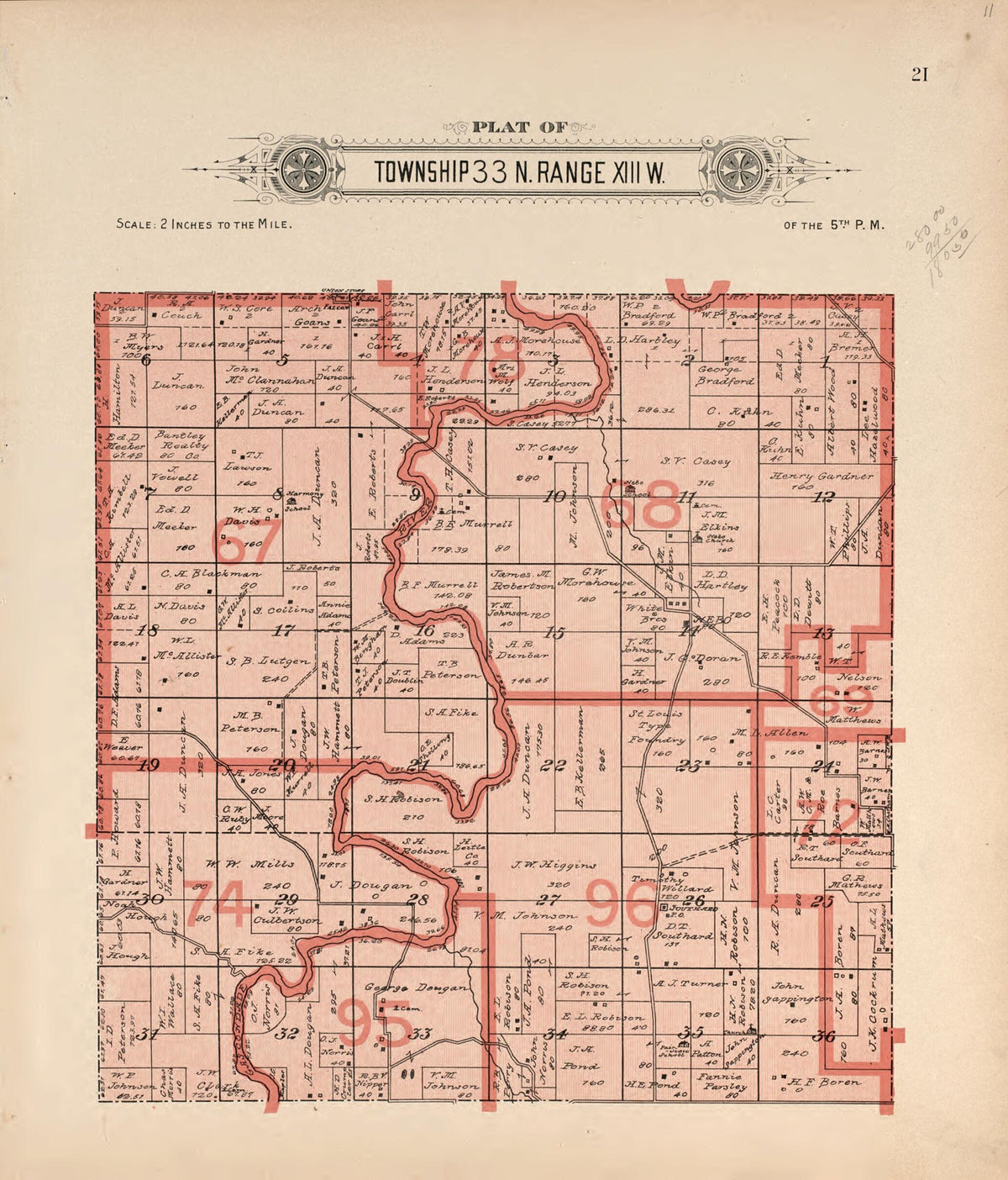 Township 33 N Range XIII W from Plat Book of La Clede County, Missouri 1912 by Relic Map Company