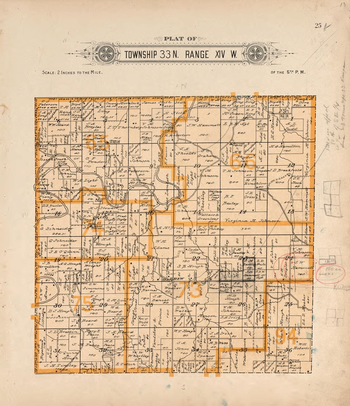 Township 33 N Range XIV W from Plat Book of La Clede County, Missouri 1912 by Relic Map Company
