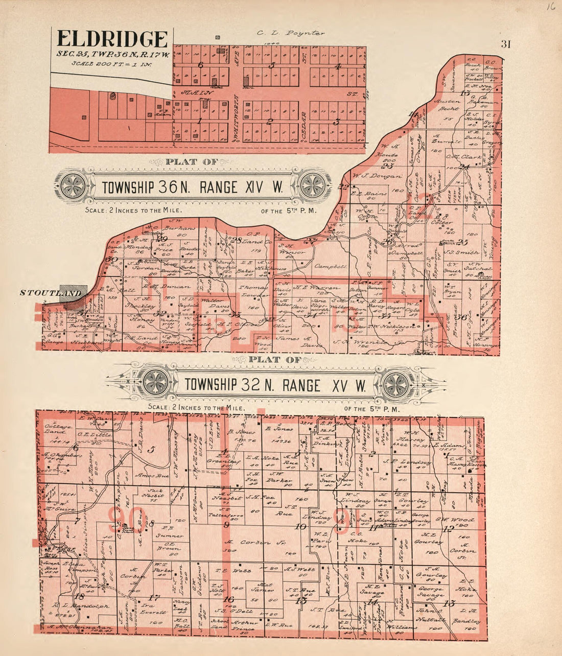 This old map of Eldridge & Plats of 2 Townships from Plat Book of La Clede County, Missouri from 1912 was created by Ill.) Western Publishing Company (Chicago in 1912