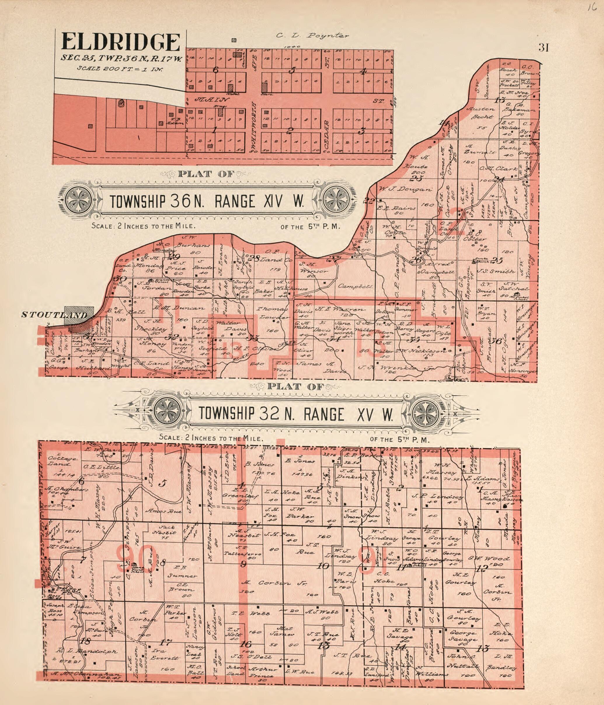 This old map of Eldridge & Plats of 2 Townships from Plat Book of La Clede County, Missouri from 1912 was created by Ill.) Western Publishing Company (Chicago in 1912