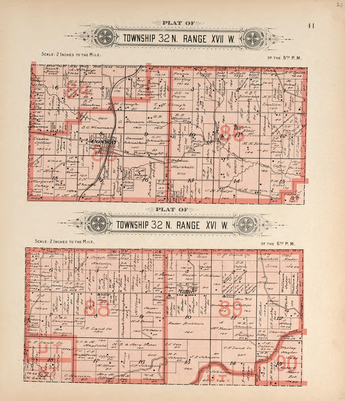 Township 32 N Range XVII W & Township 32 N Range XVI W from Plat Book of La Clede County, Missouri 1912 by Relic Map Company