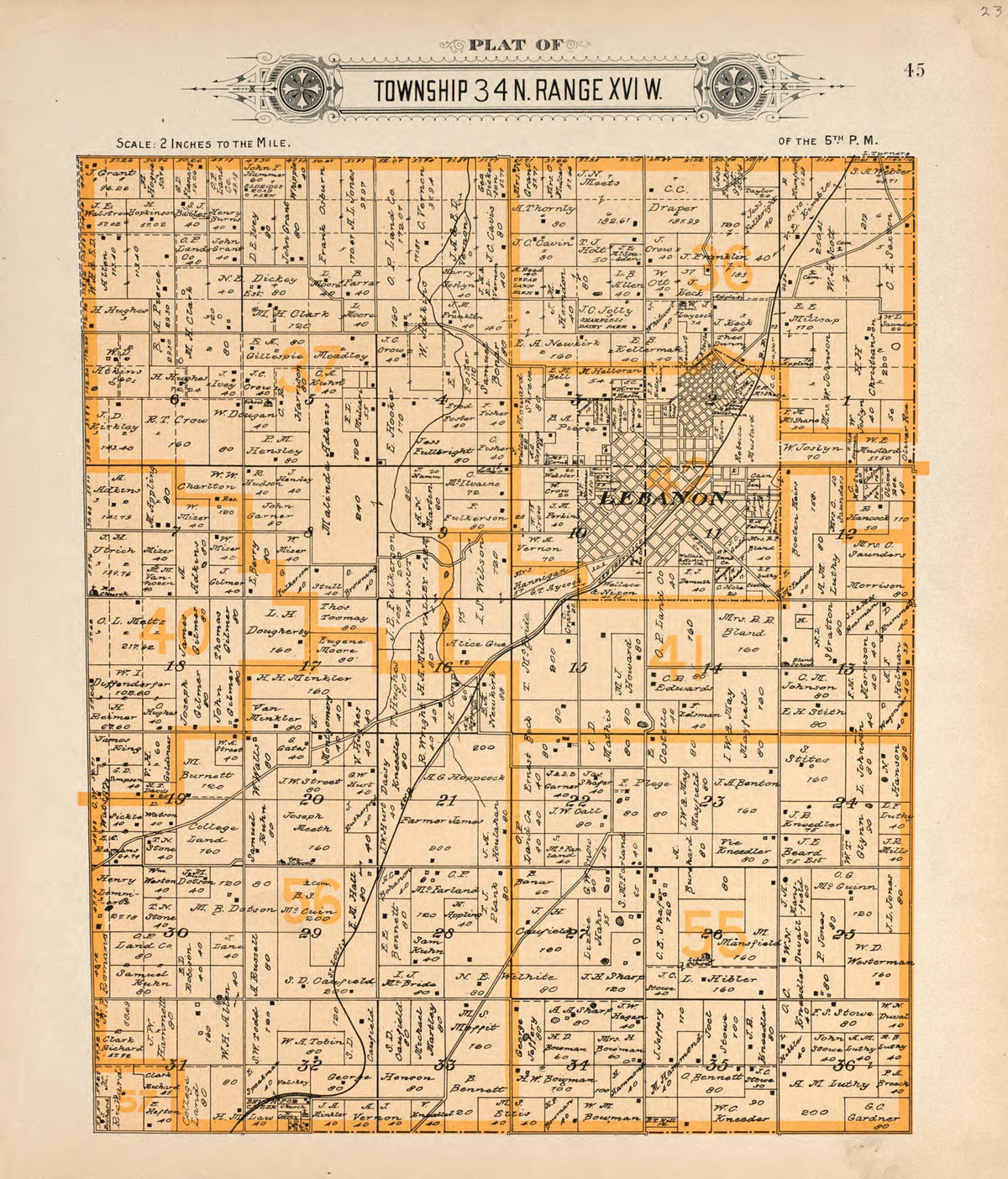 Township 34 N Range XVI W from Plat Book of La Clede County, Missouri 1912 by Relic Map Company
