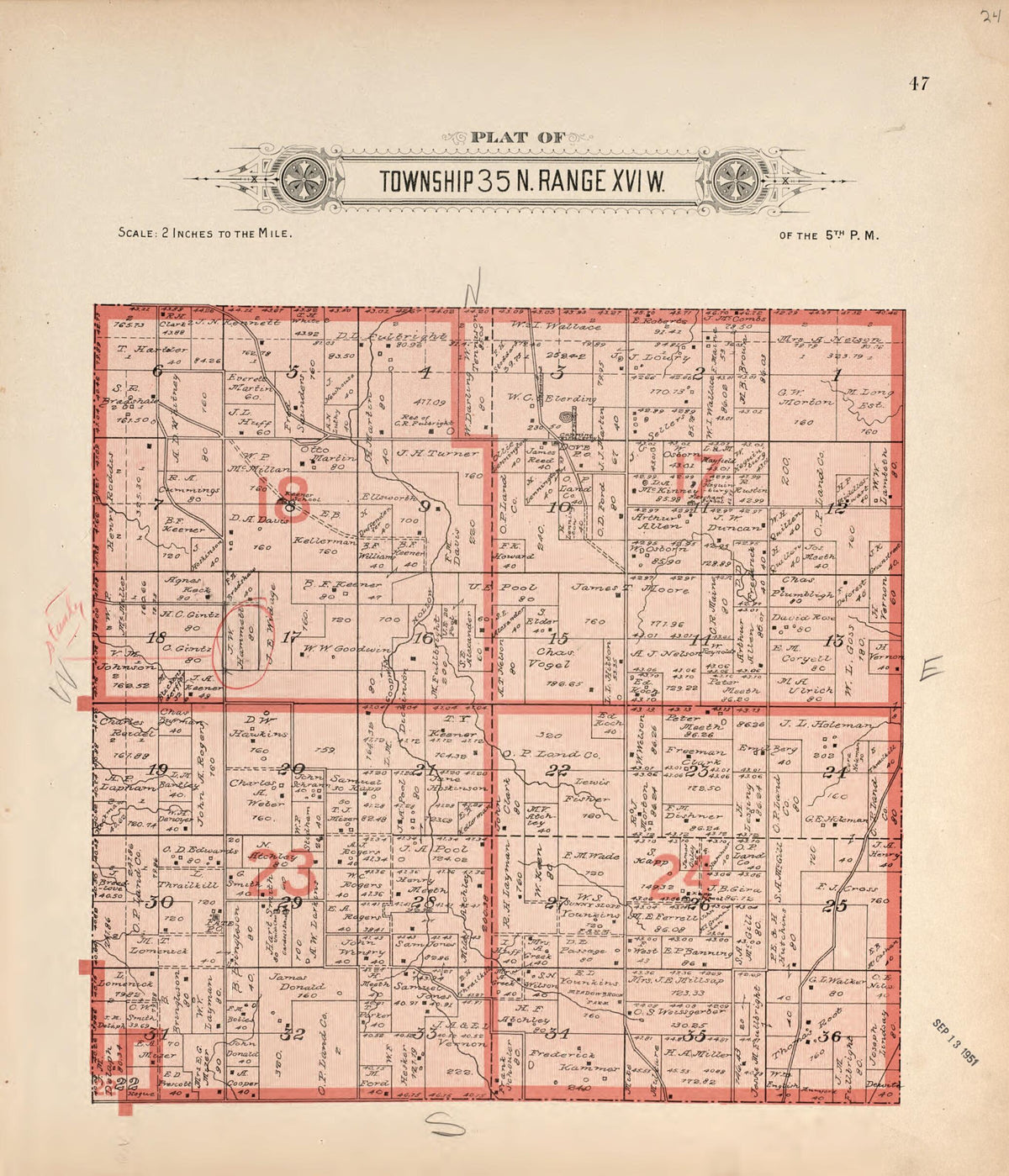 Township 35 N Range XVI W from Plat Book of La Clede County, Missouri 1912 by Relic Map Company