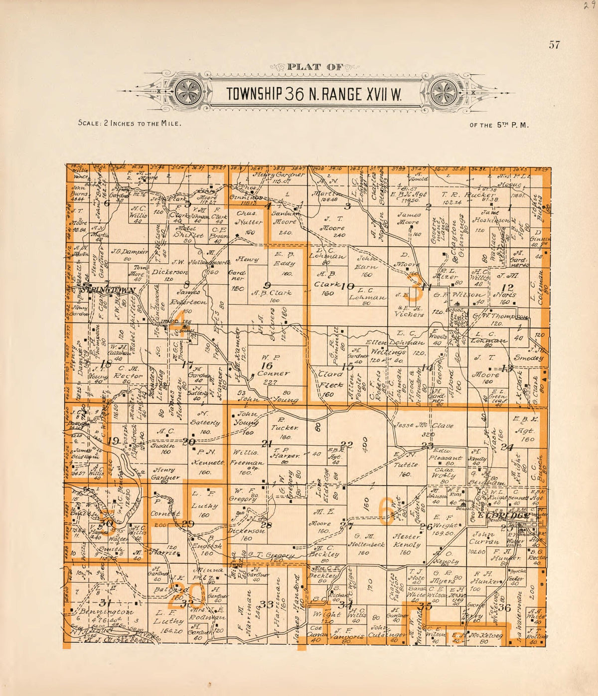 Township 36 N Range XVII W from Plat Book of La Clede County, Missouri 1912 by Relic Map Company