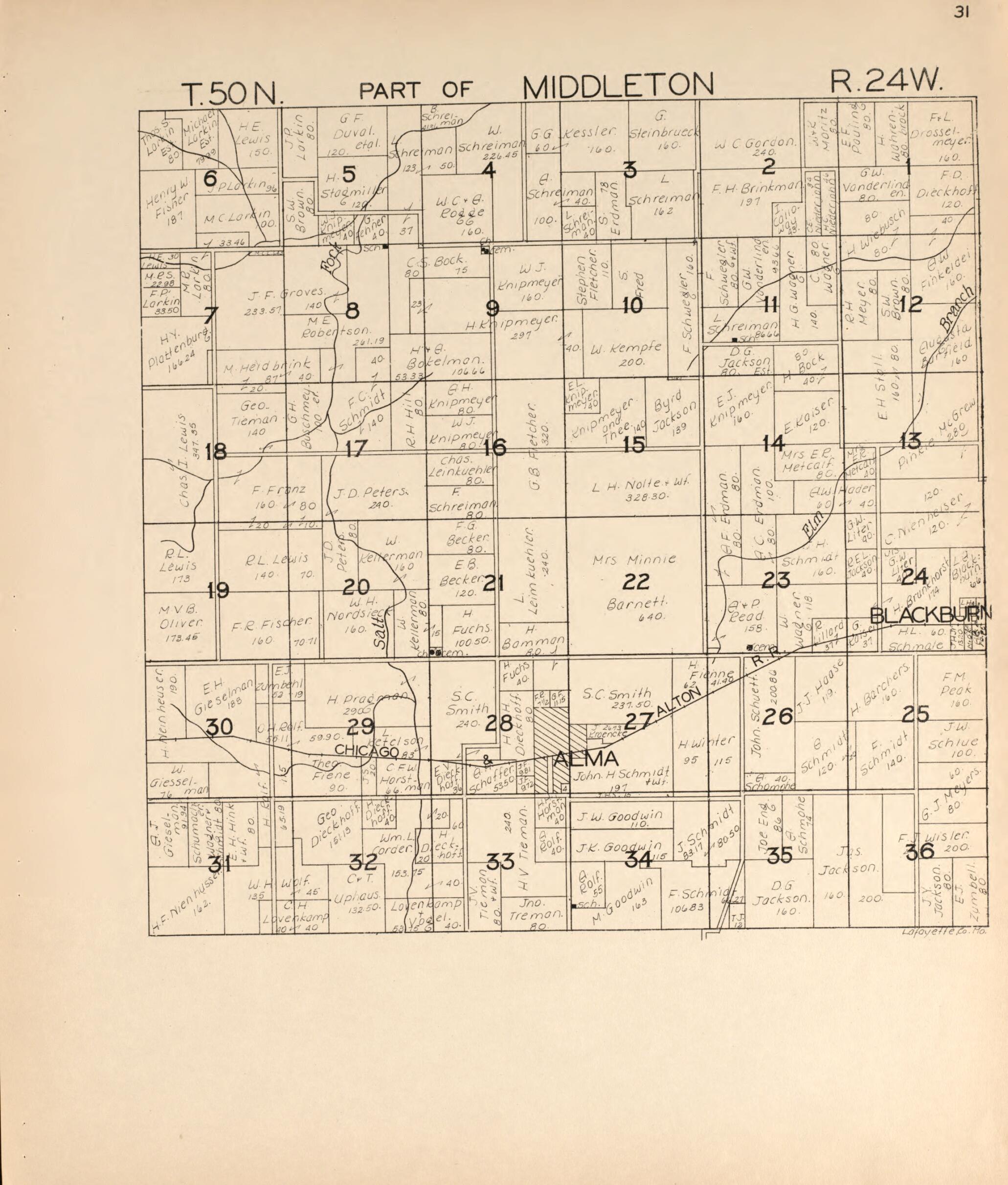 This old map of Middleton from Atlas of Lafayette County, Missouri. from 1920 was created by W.W. Hixson & Co in 1920