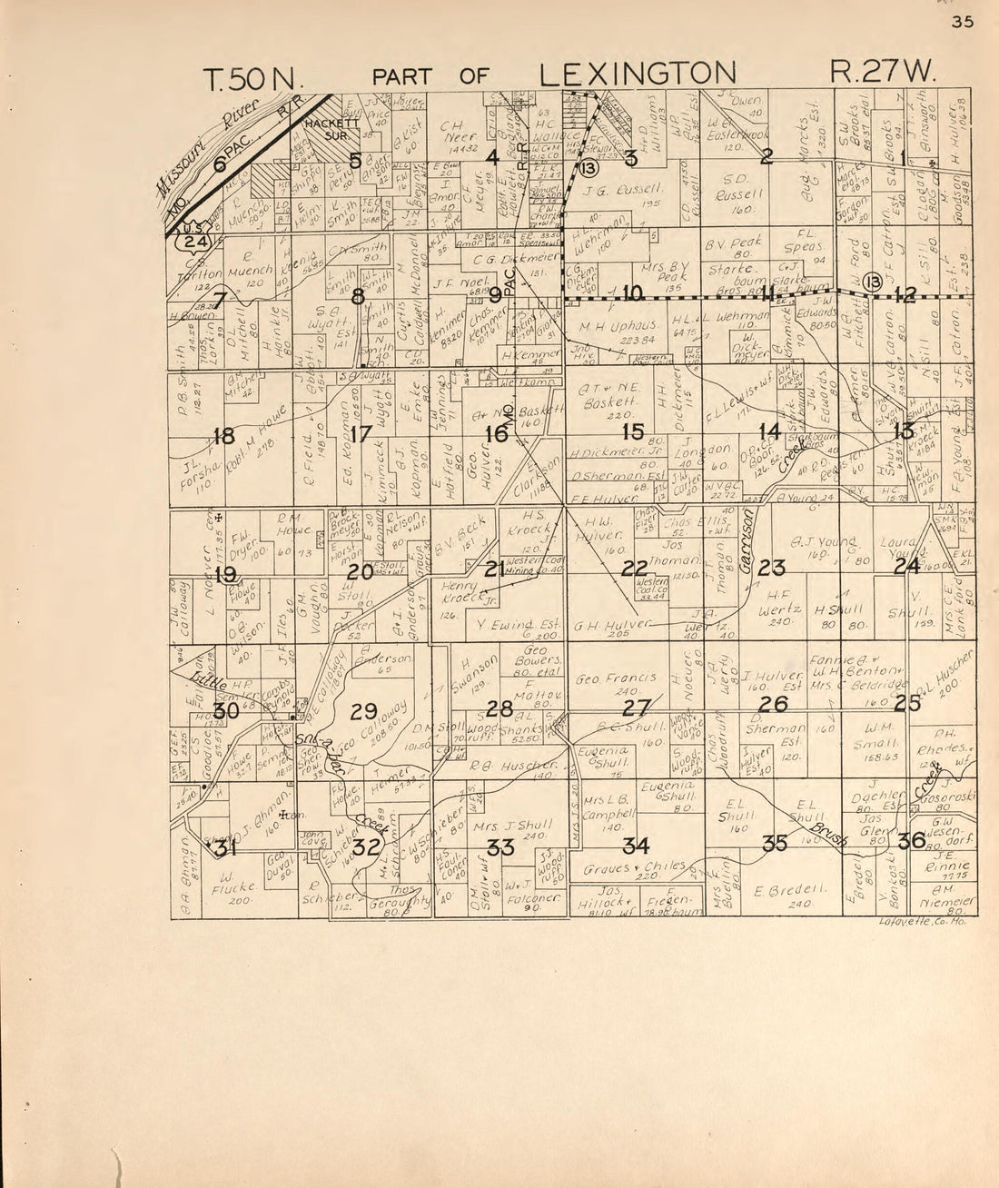 This old map of Lexington from Atlas of Lafayette County, Missouri. from 1920 was created by W.W. Hixson & Co in 1920