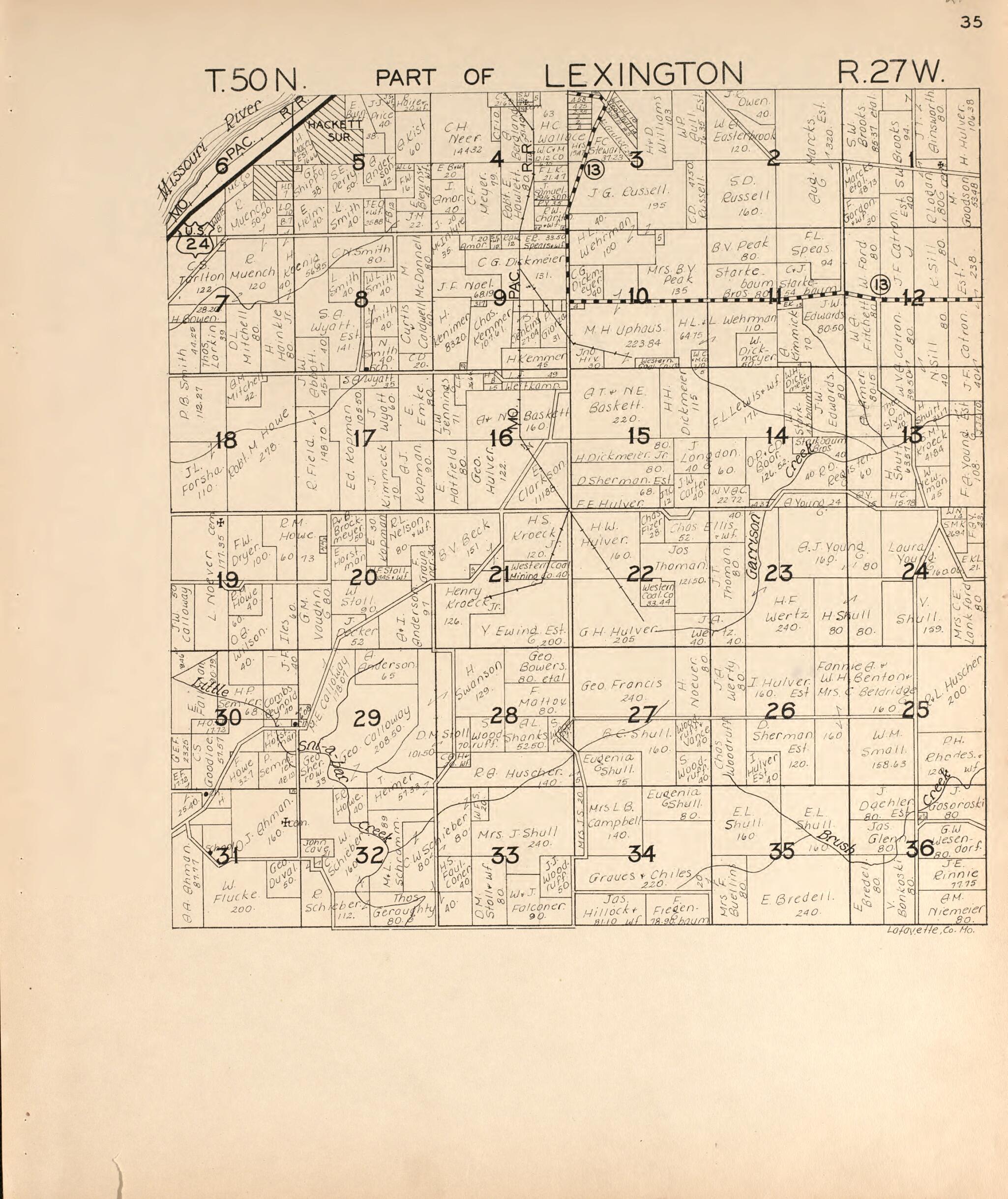 This old map of Lexington from Atlas of Lafayette County, Missouri. from 1920 was created by W.W. Hixson & Co in 1920