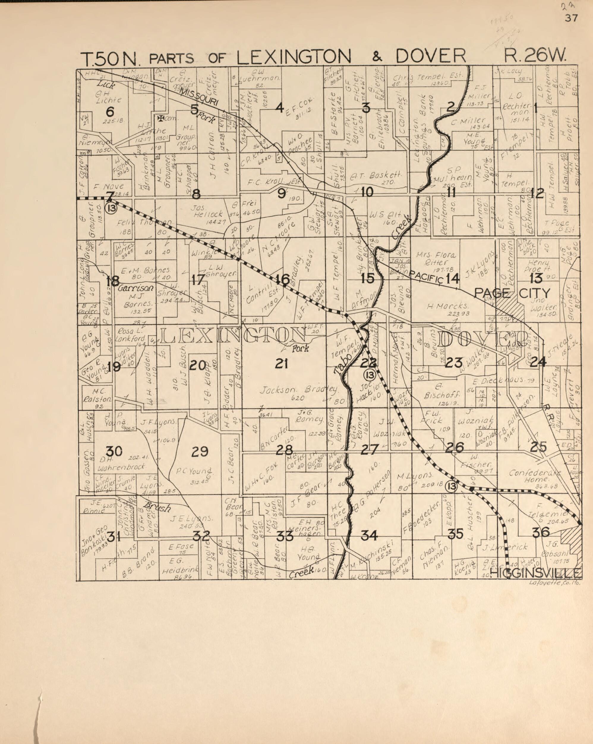 This old map of Lexington and Dover from Atlas of Lafayette County, Missouri. from 1920 was created by W.W. Hixson & Co in 1920