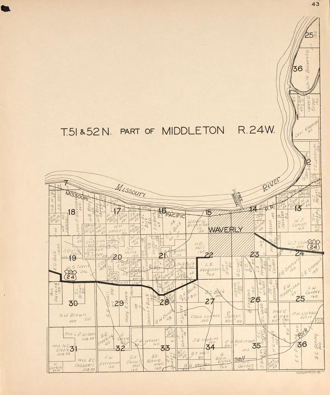 This old map of Middleton from Atlas of Lafayette County, Missouri. from 1920 was created by W.W. Hixson & Co in 1920