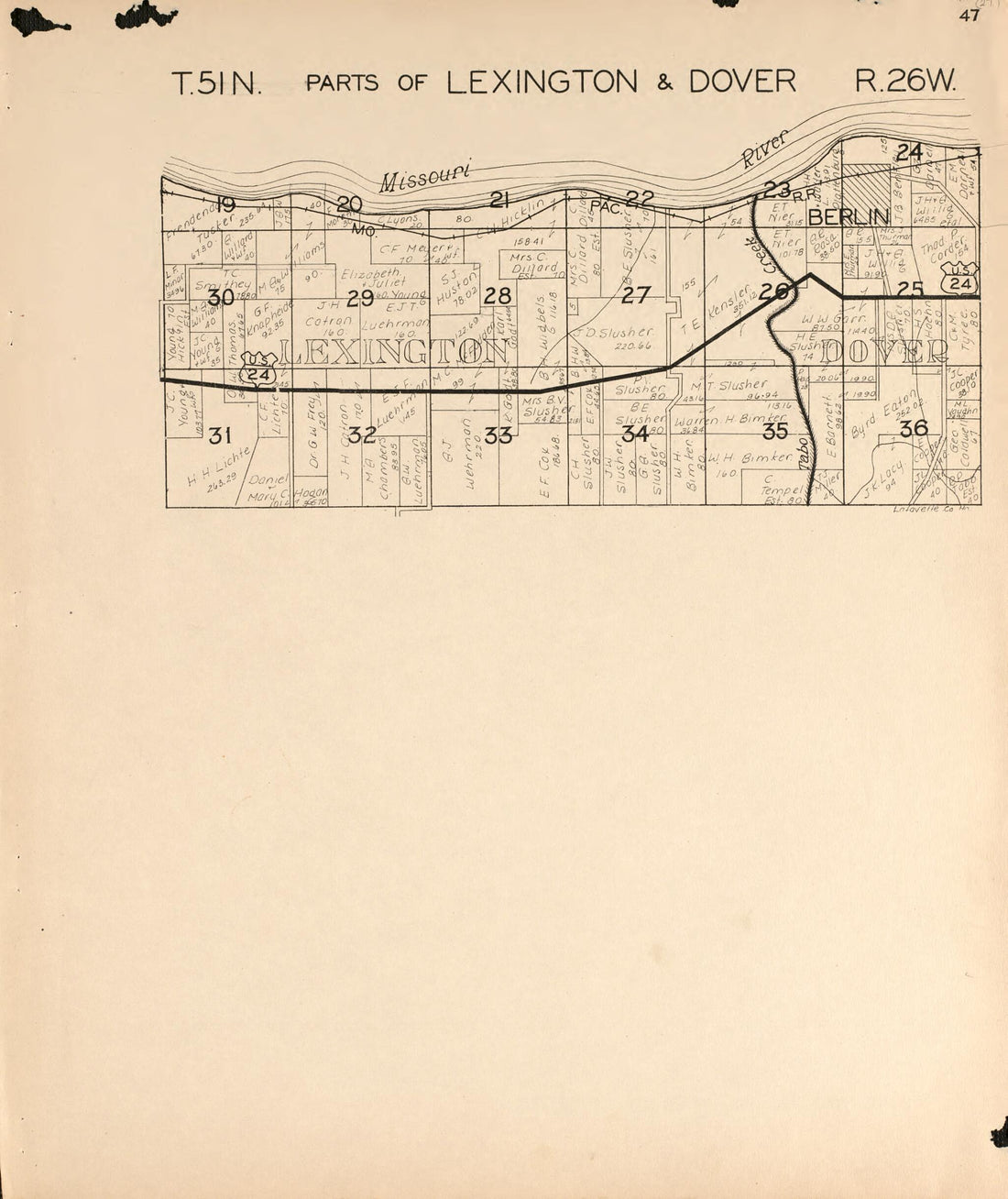 This old map of Lexington and Dover from Atlas of Lafayette County, Missouri. from 1920 was created by W.W. Hixson & Co in 1920
