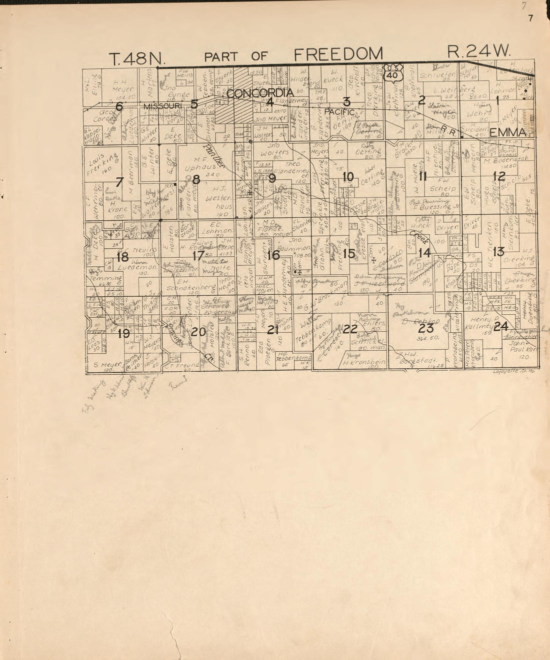 This old map of Freedom from Atlas of Lafayette County, Missouri. from 1920 was created by W.W. Hixson & Co in 1920